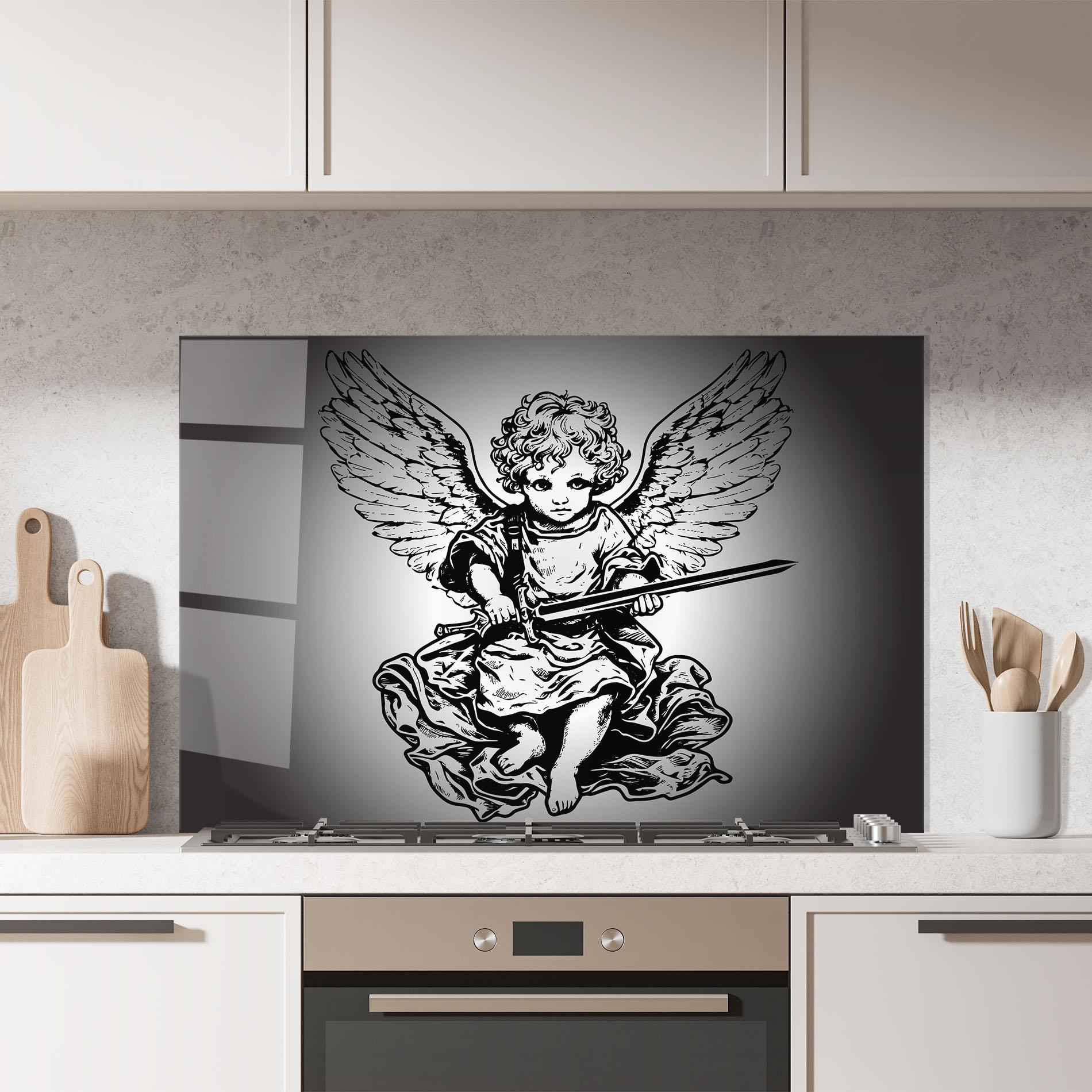 Küchenrückwand Glas Angel Sword mockup 7
