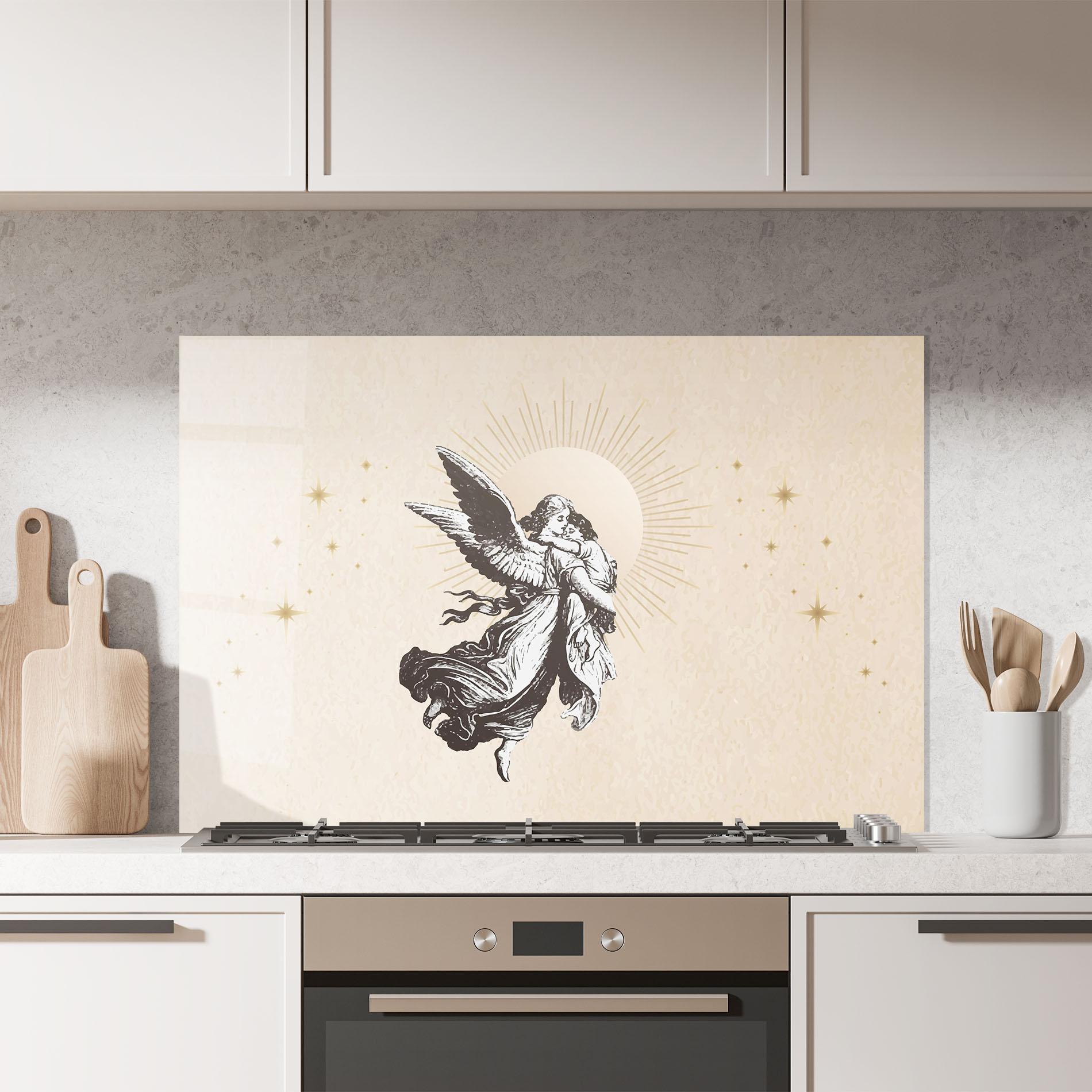 Küchenrückwand Glas Cream Angel Stars mockup 7