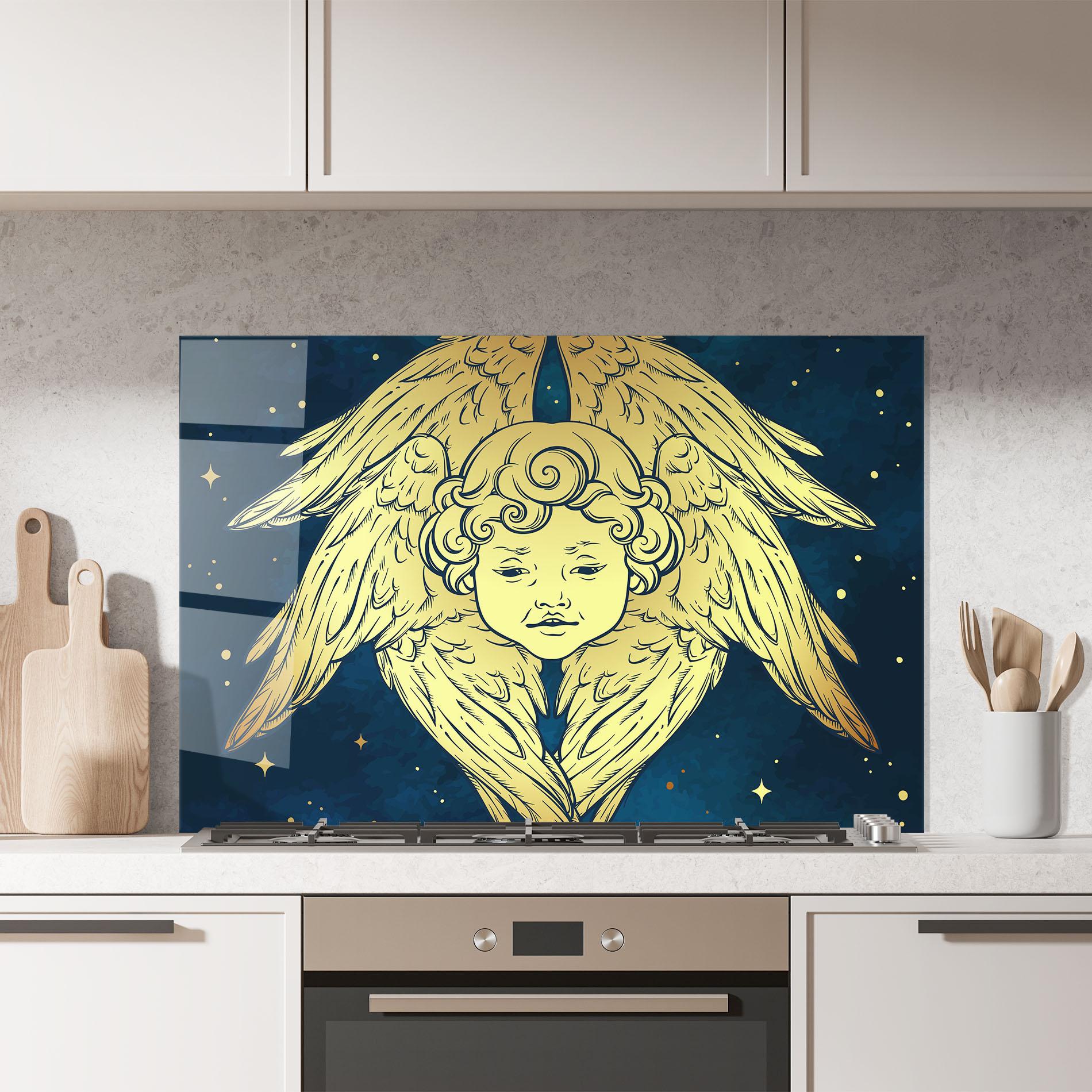 Küchenrückwand Glas Gold Wings Angel mockup 7