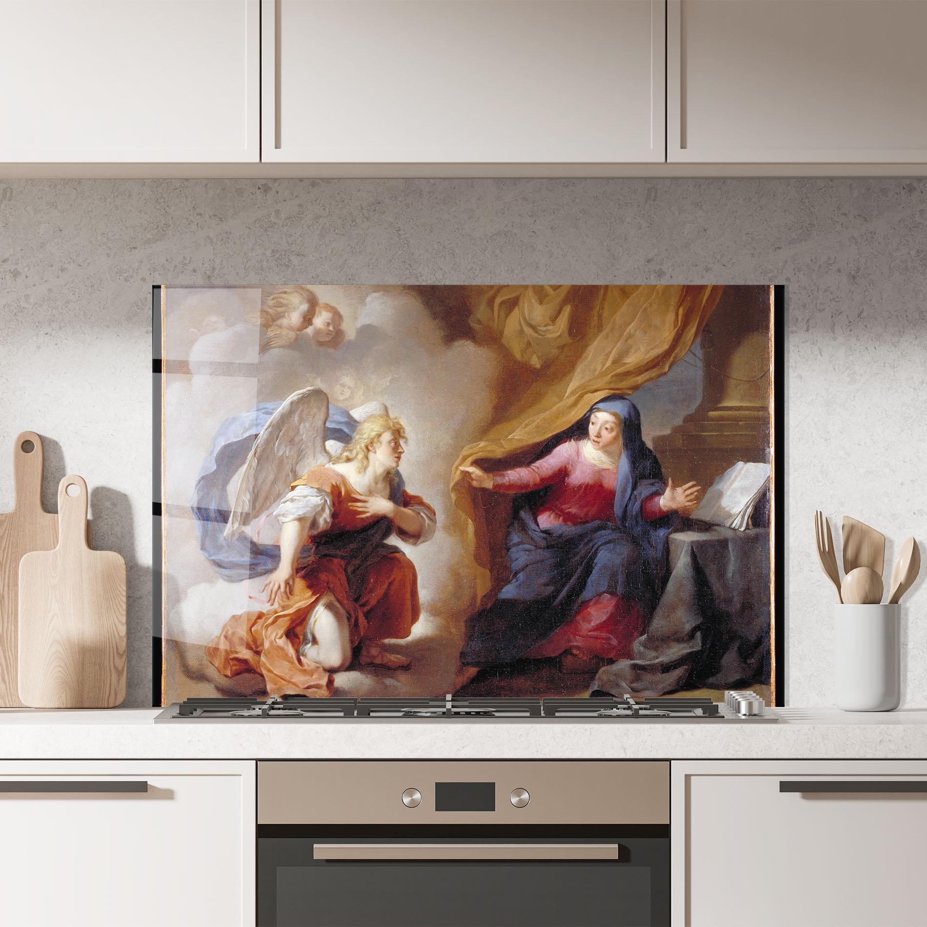 Küchenrückwand Glas Painting Old Angel mockup 7