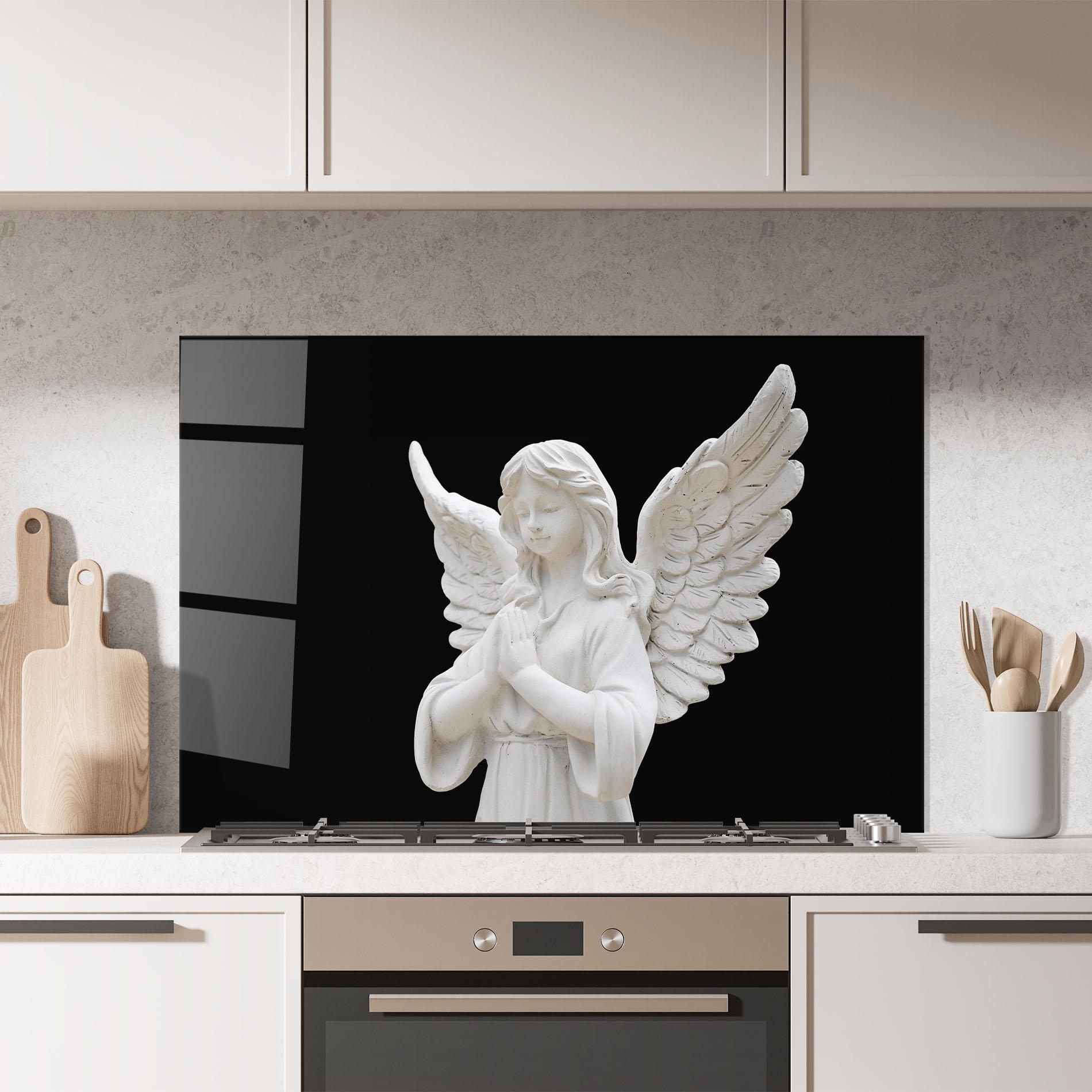 Küchenrückwand Glas Pretty Angel Statues mockup 7