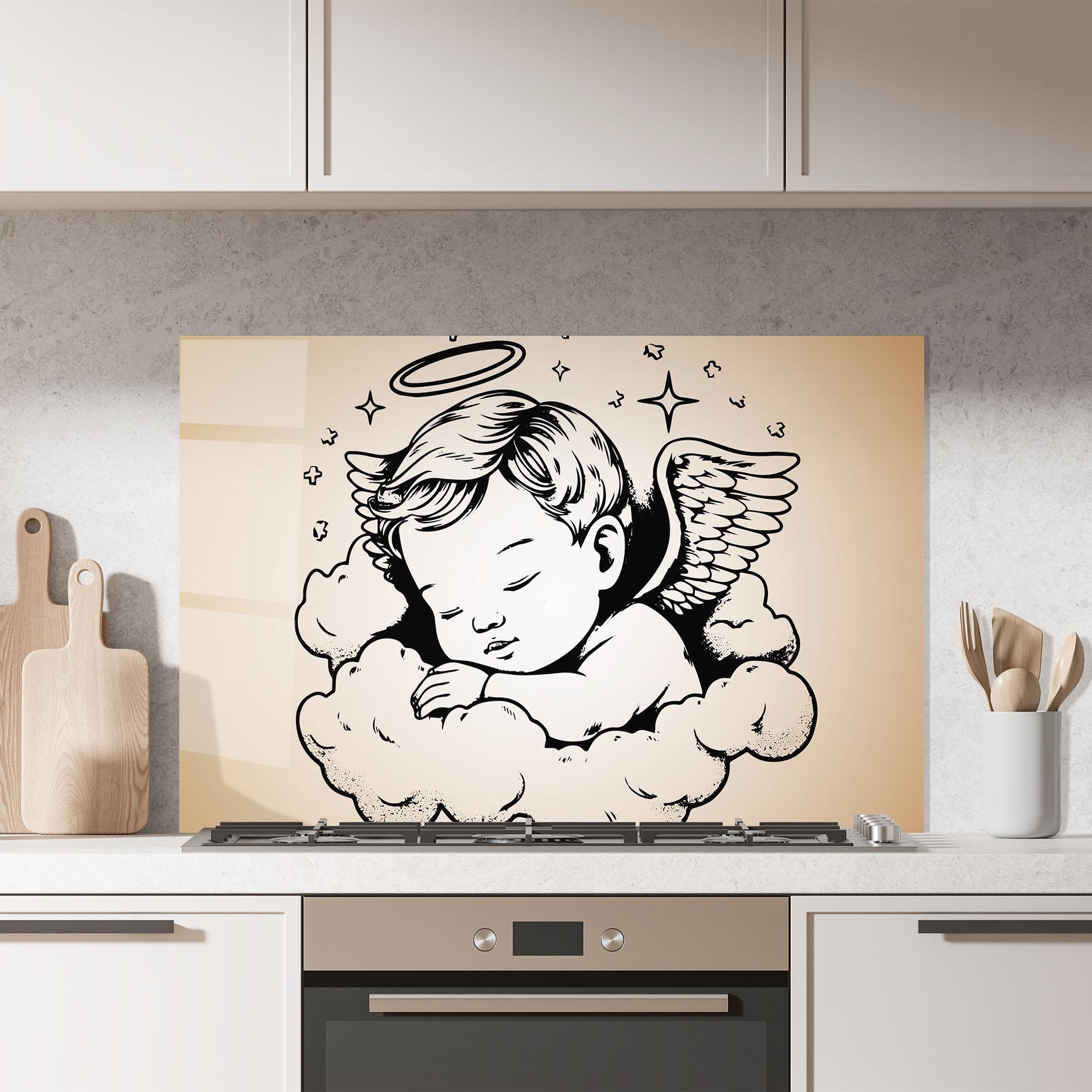 Küchenrückwand Glas Sleepy Angel mockup 7