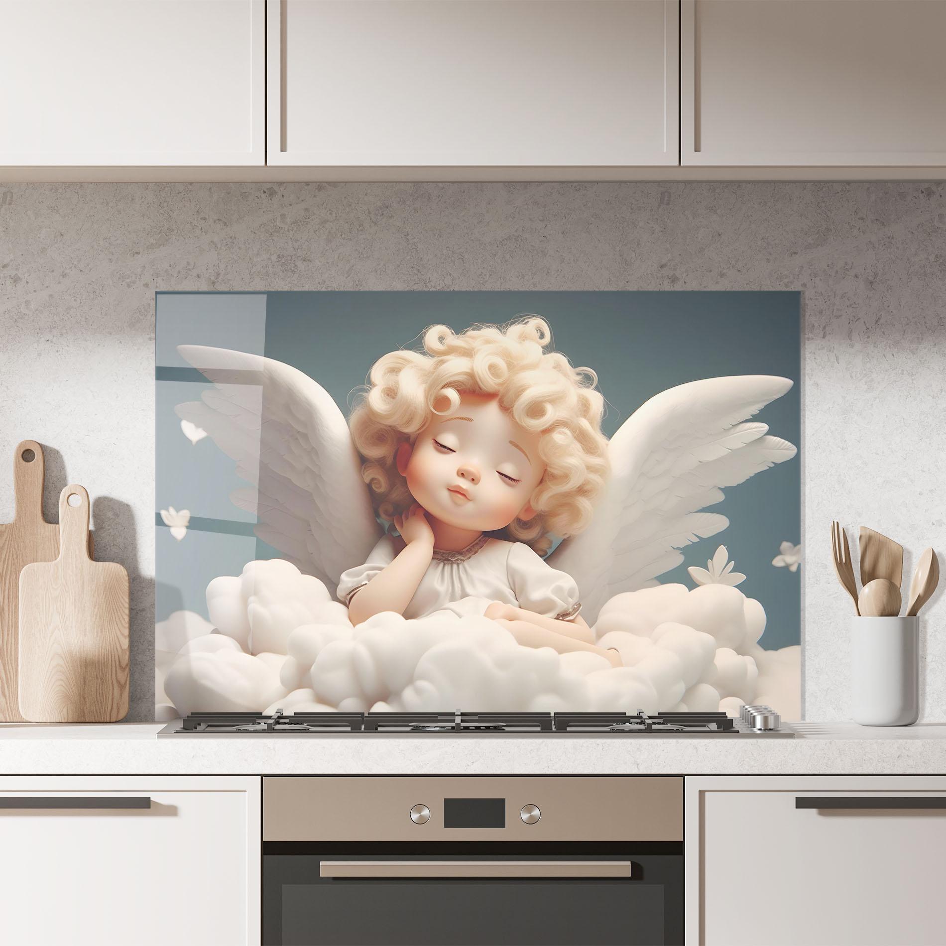 Küchenrückwand Glas Statue Baby Angel mockup 7