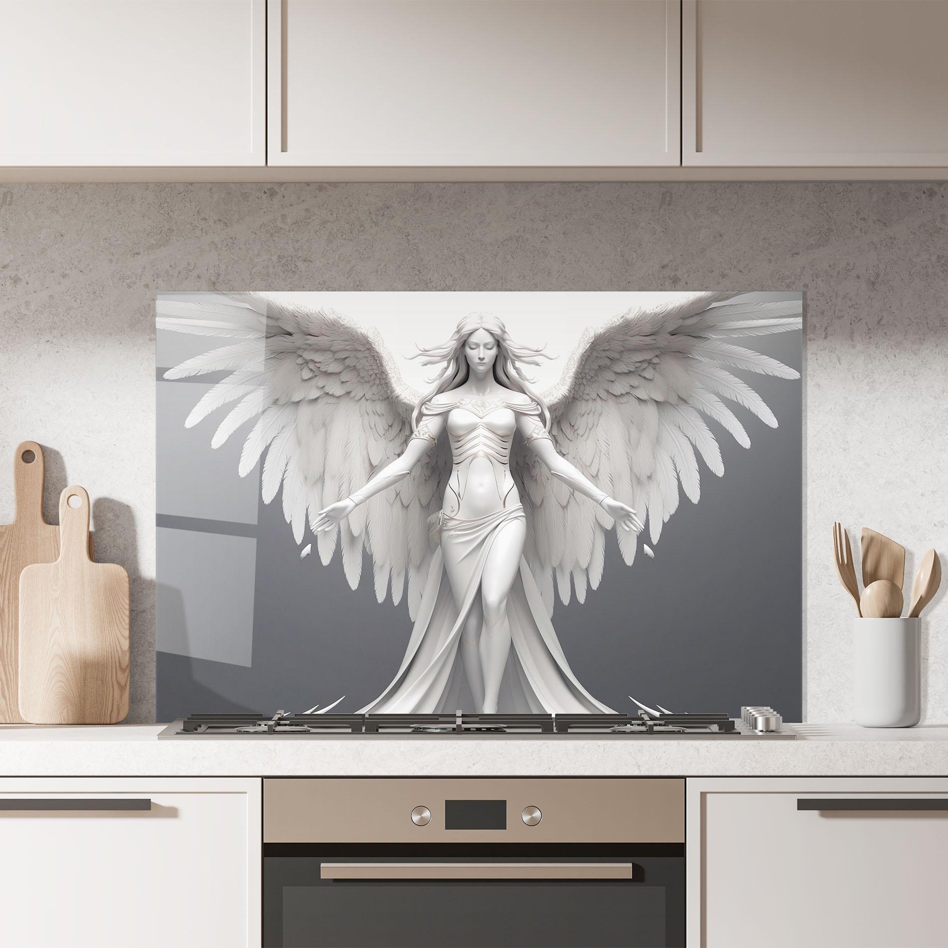 Küchenrückwand Glas White Stone Woman mockup 7