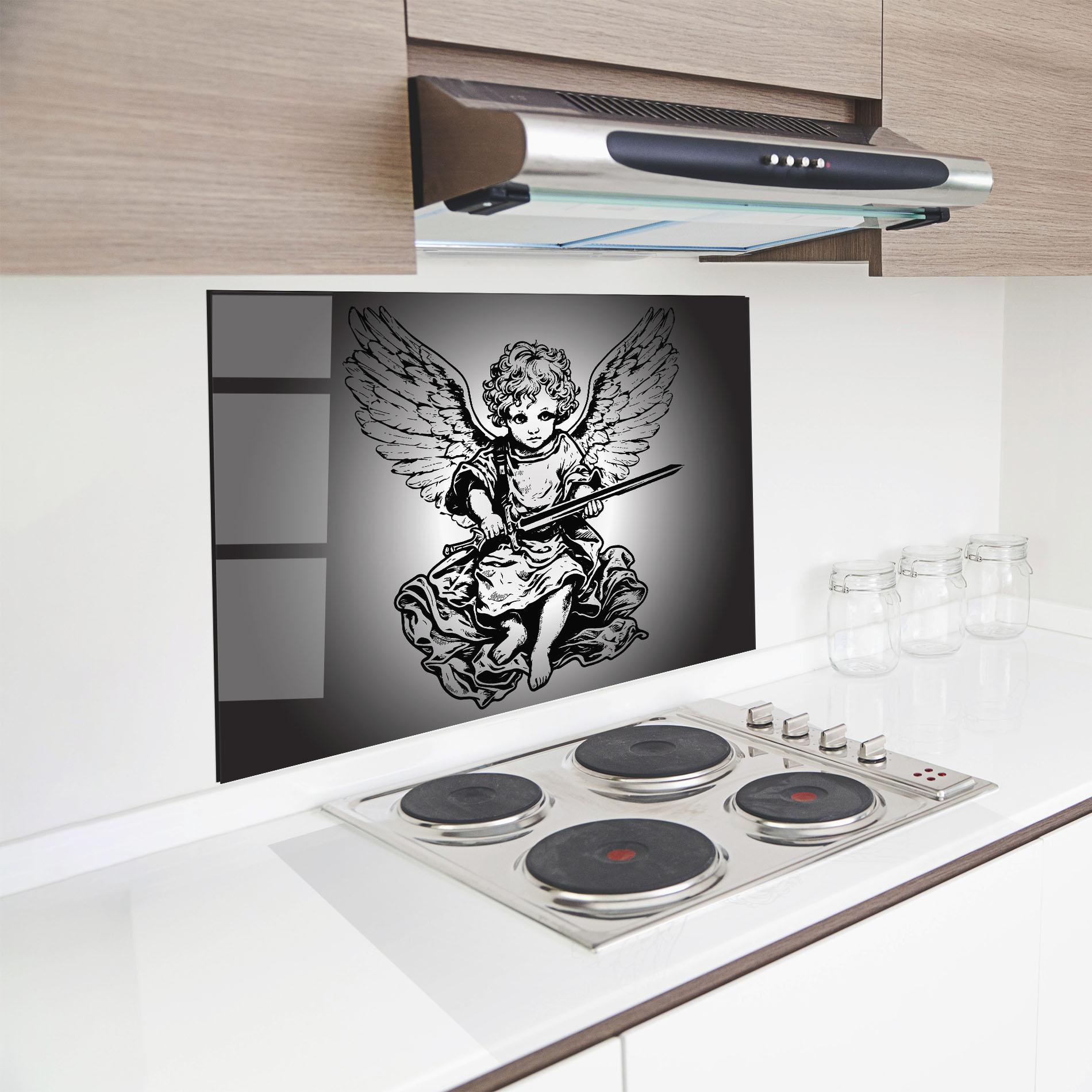Küchenrückwand Glas Angel Sword mockup 8