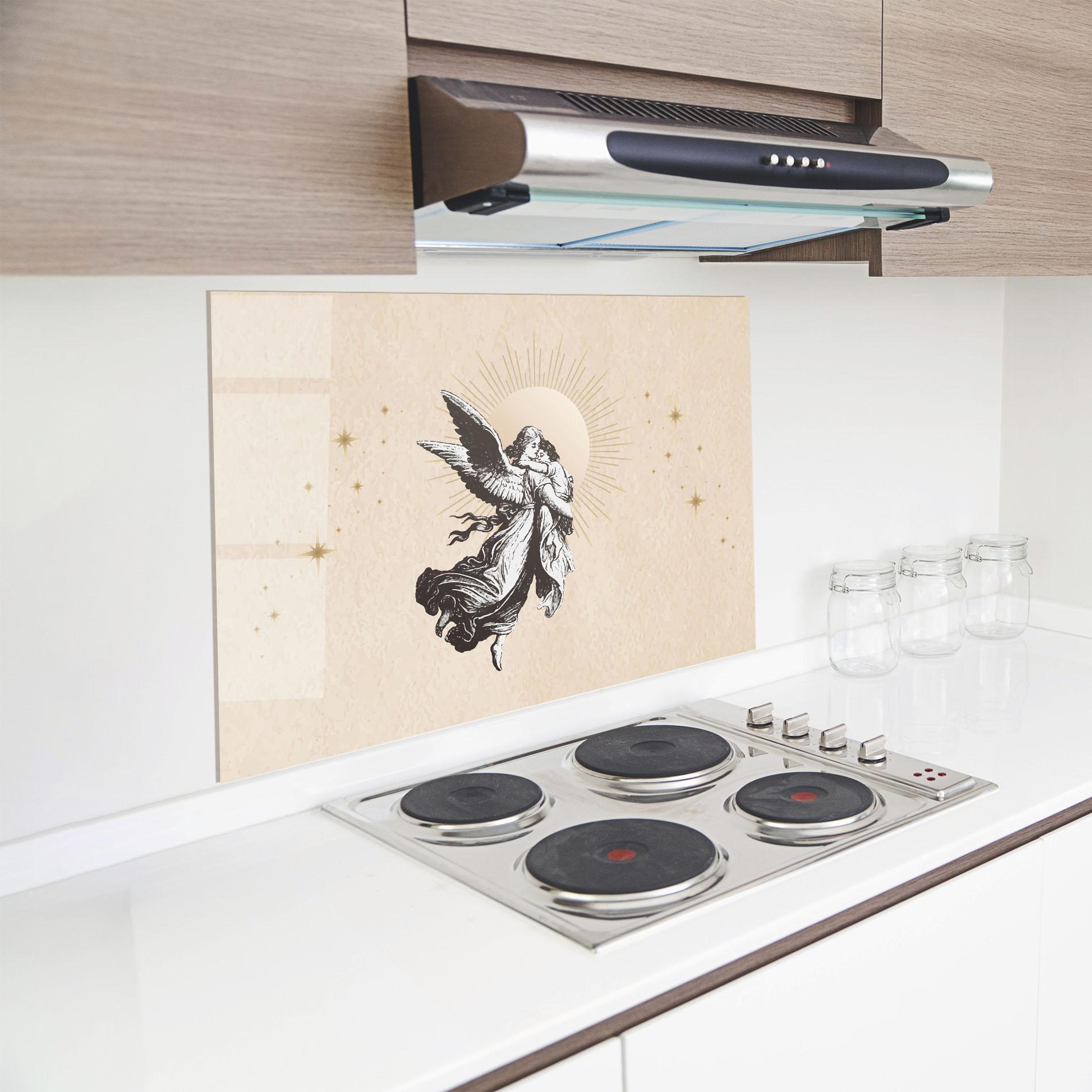 Küchenrückwand Glas Cream Angel Stars mockup 8