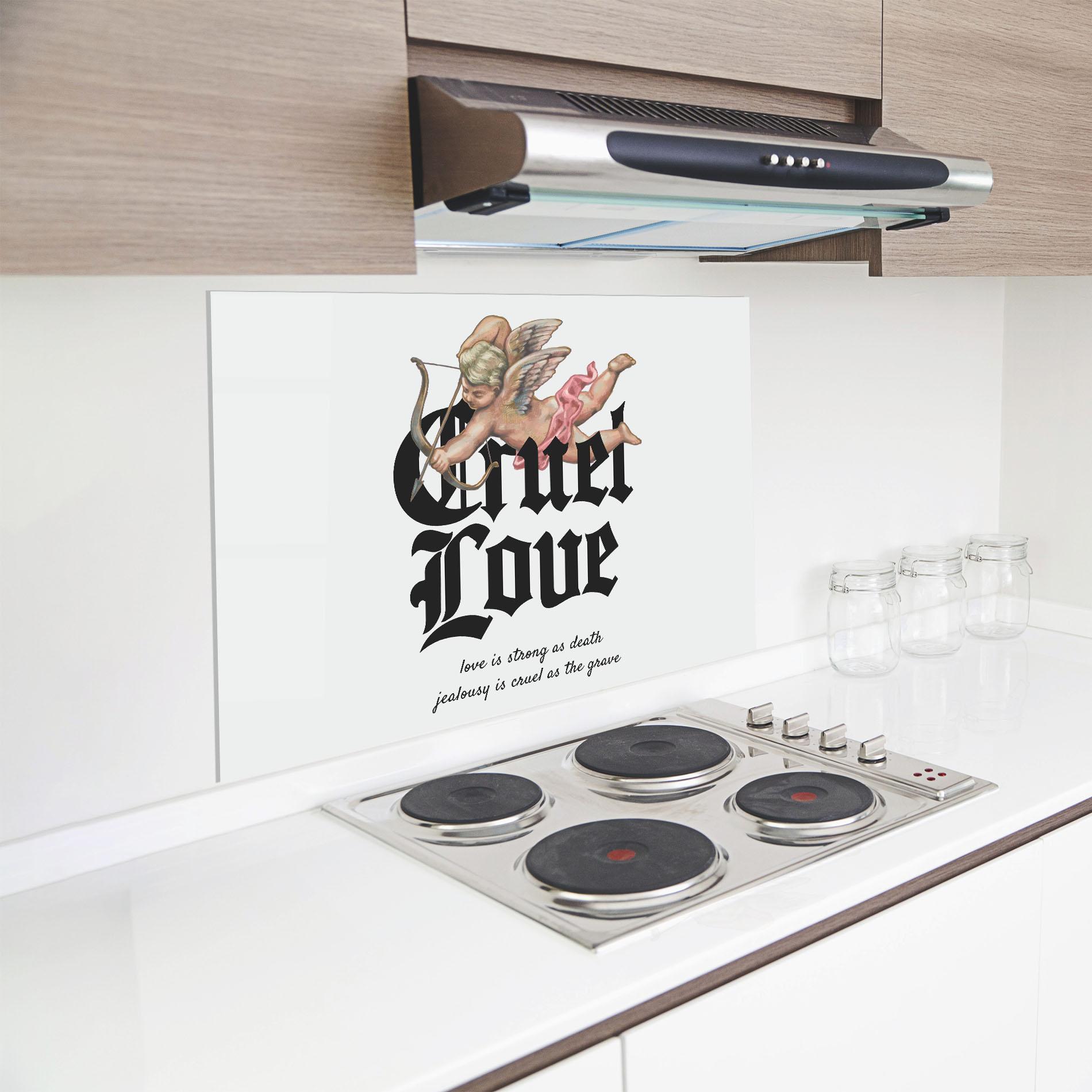 Küchenrückwand Glas Cruel Love mockup 8