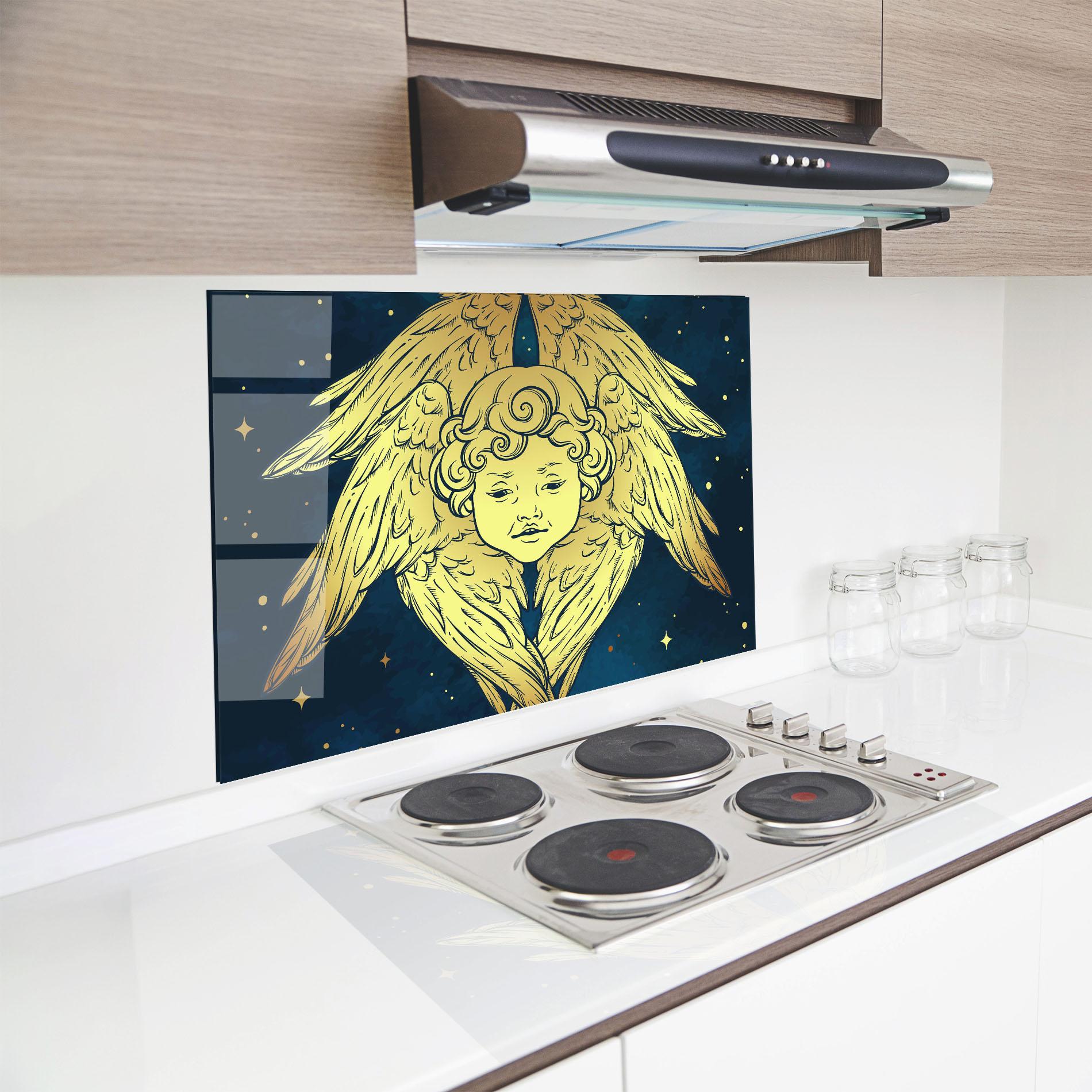 Küchenrückwand Glas Gold Wings Angel mockup 8