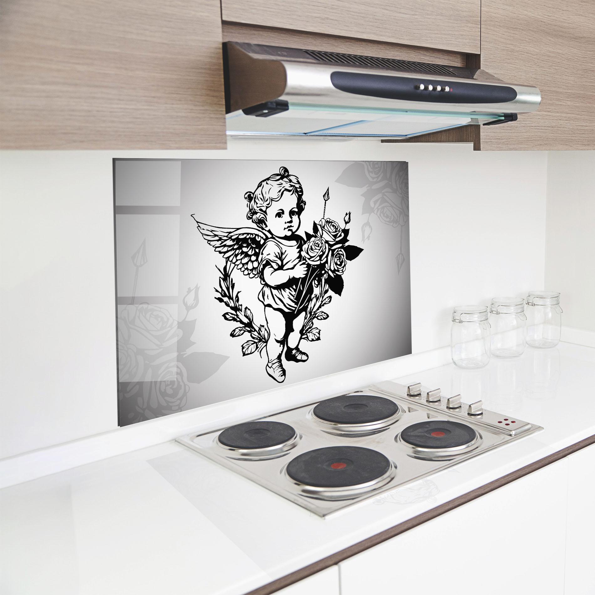 Küchenrückwand Glas Roses Angel mockup 8