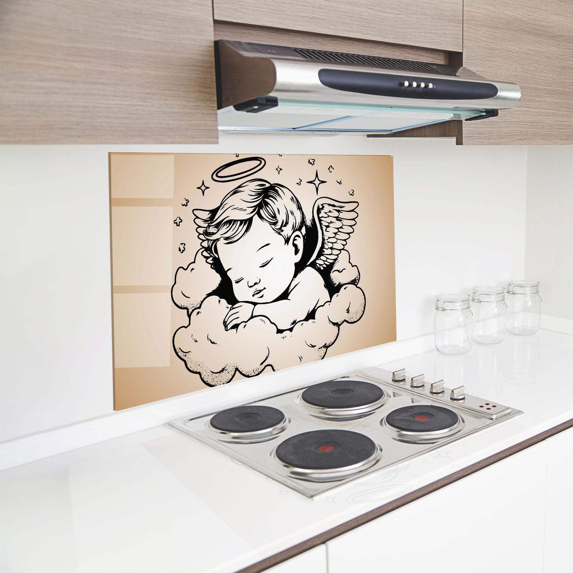 Küchenrückwand Glas Sleepy Angel mockup 8