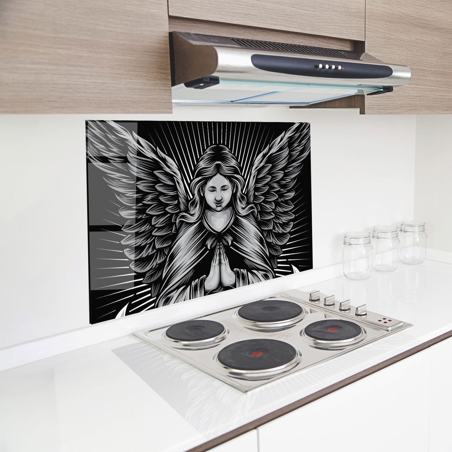Küchenrückwand Glas Wings Pray mockup 8