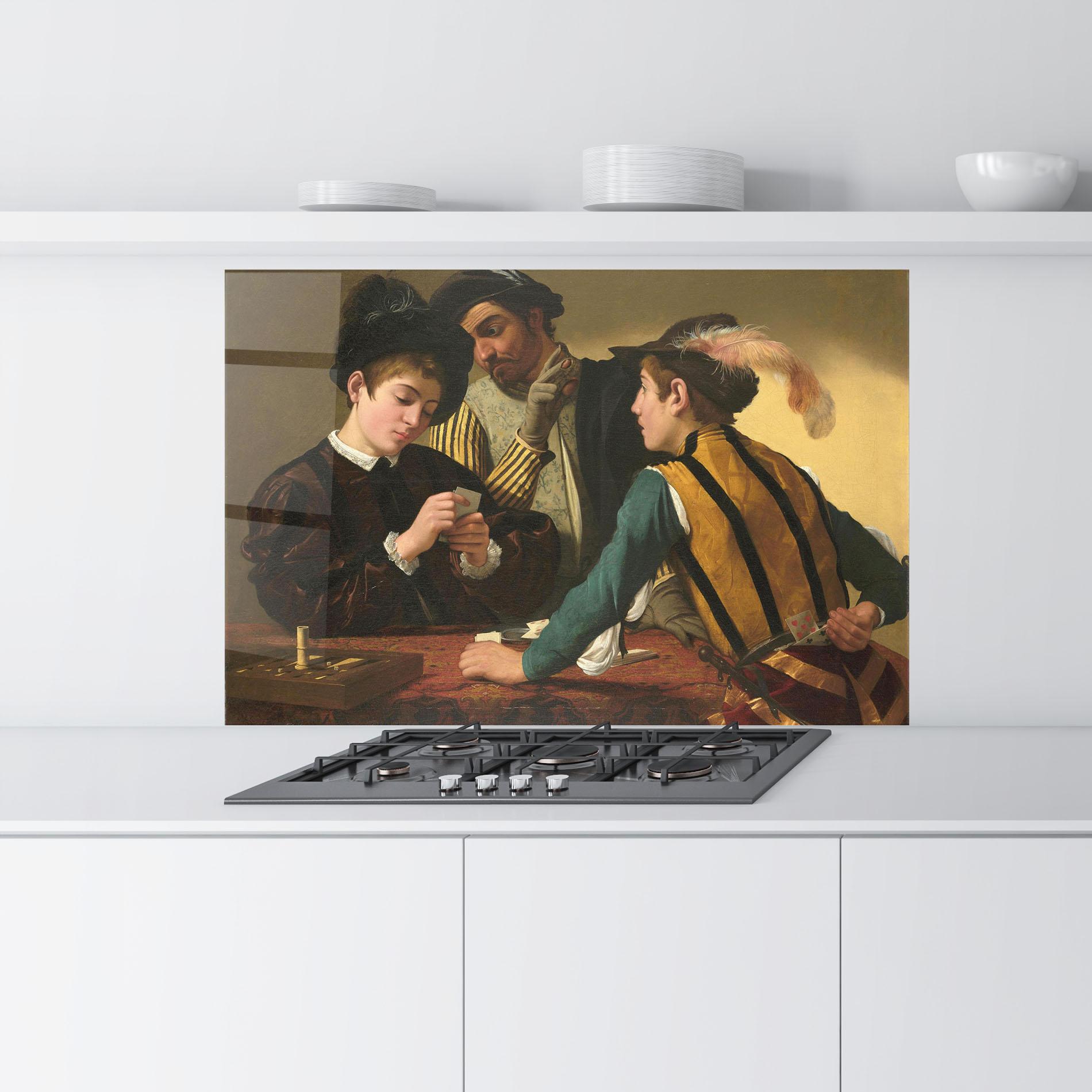 Küchenrückwand Glas Caravaggio The Cardsharps mockup 9