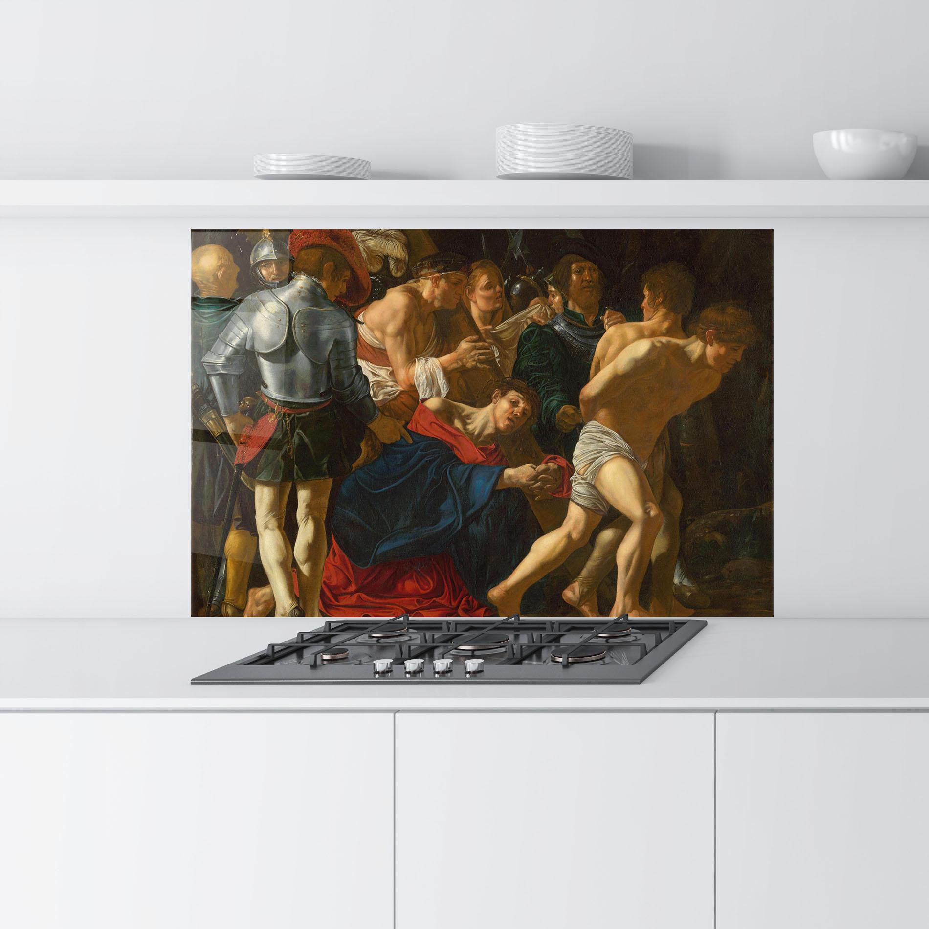 Küchenrückwand Glas Fall Of Christ Calvary mockup 9