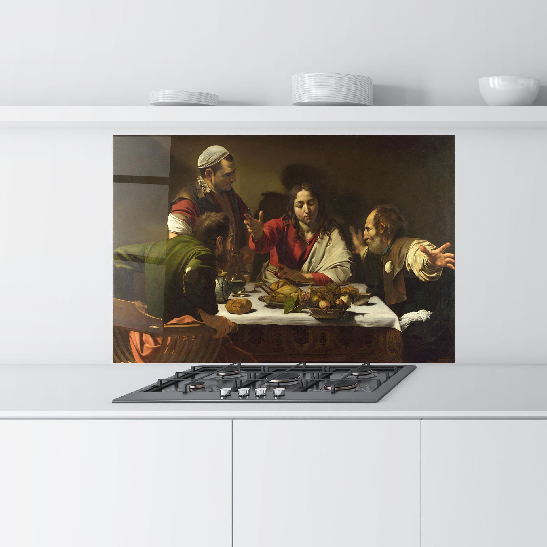 Küchenrückwand Glas Supper At Emmaus mockup 9