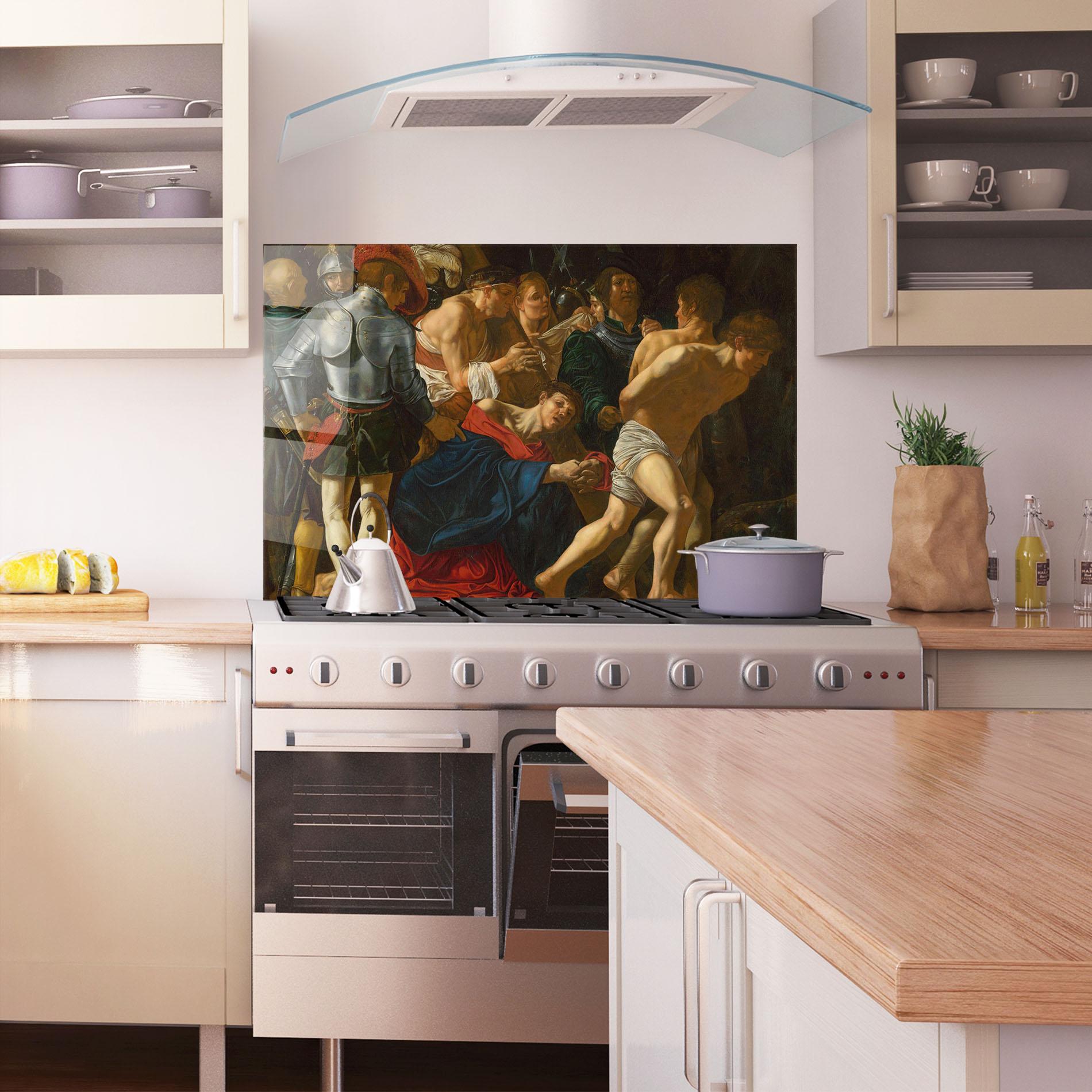 Küchenrückwand Glas Fall Of Christ Calvary mockup 1