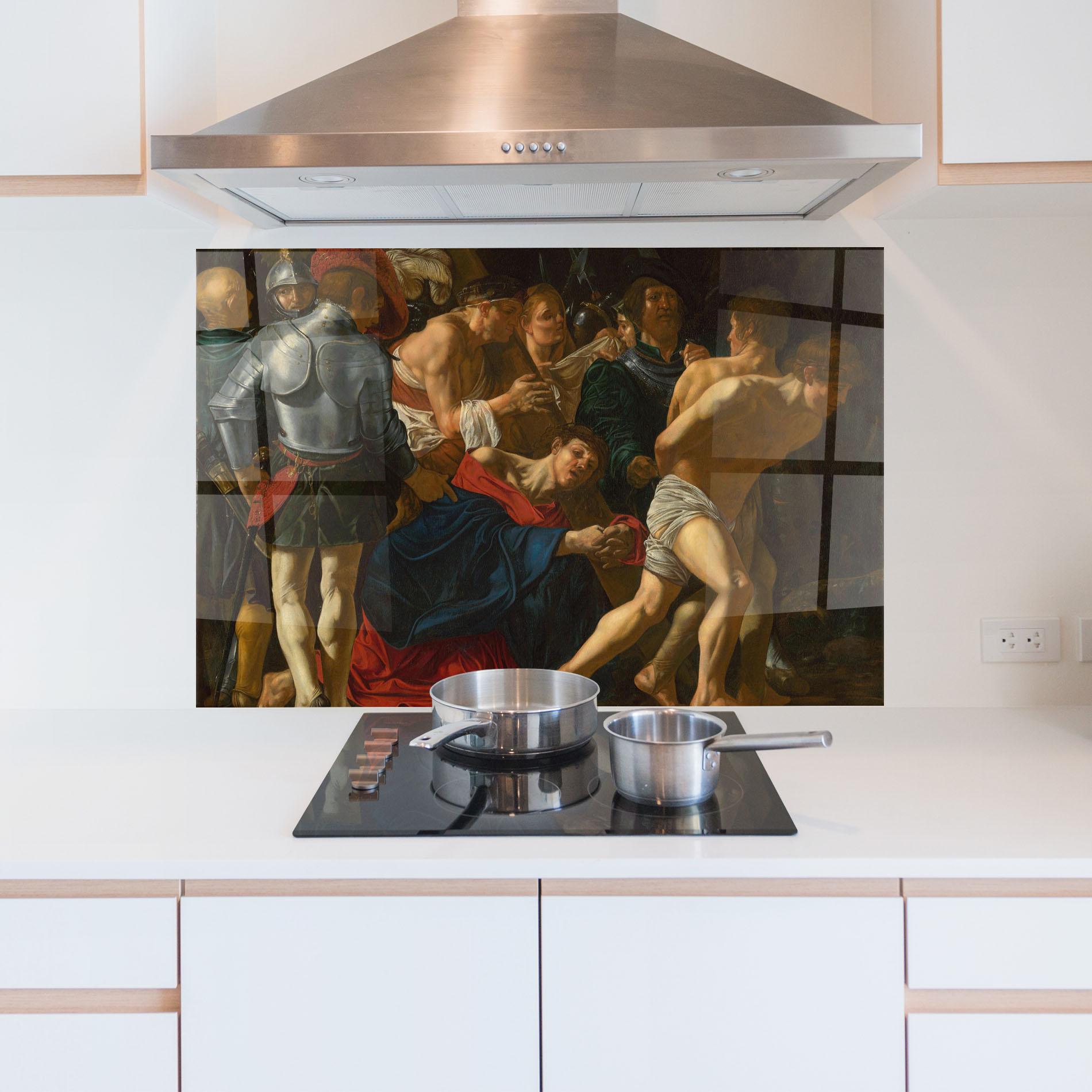 Küchenrückwand Glas Fall Of Christ Calvary mockup 5