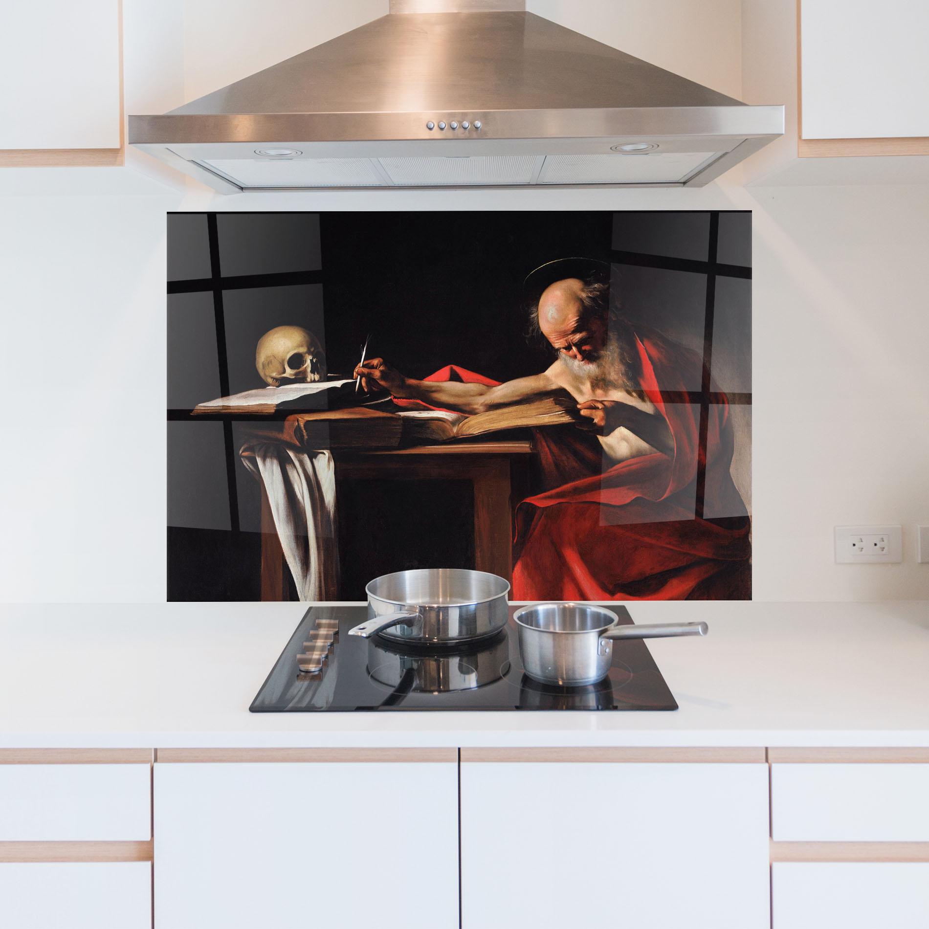 Küchenrückwand Glas Saint Jerome Writing mockup 5