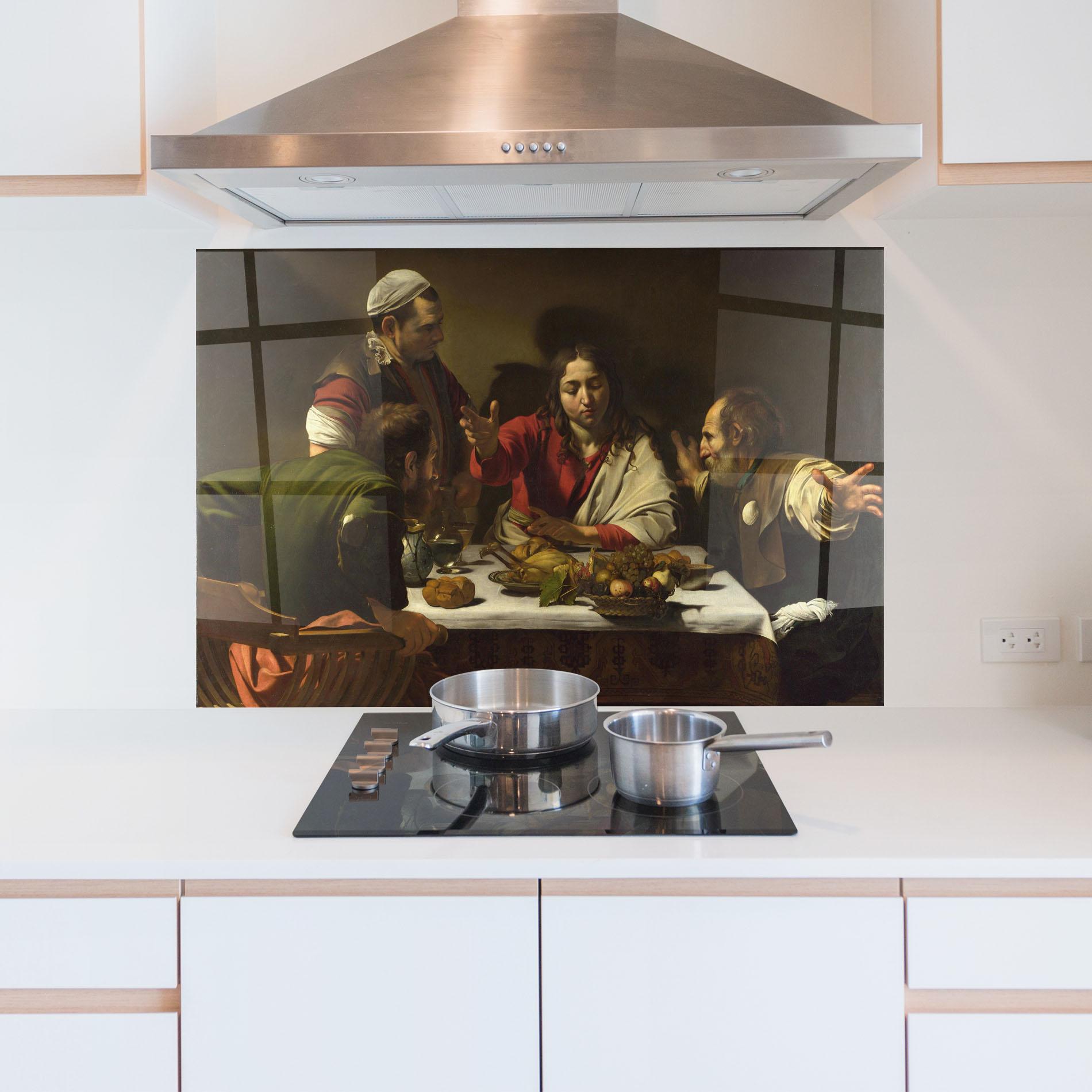 Küchenrückwand Glas Supper At Emmaus mockup 5