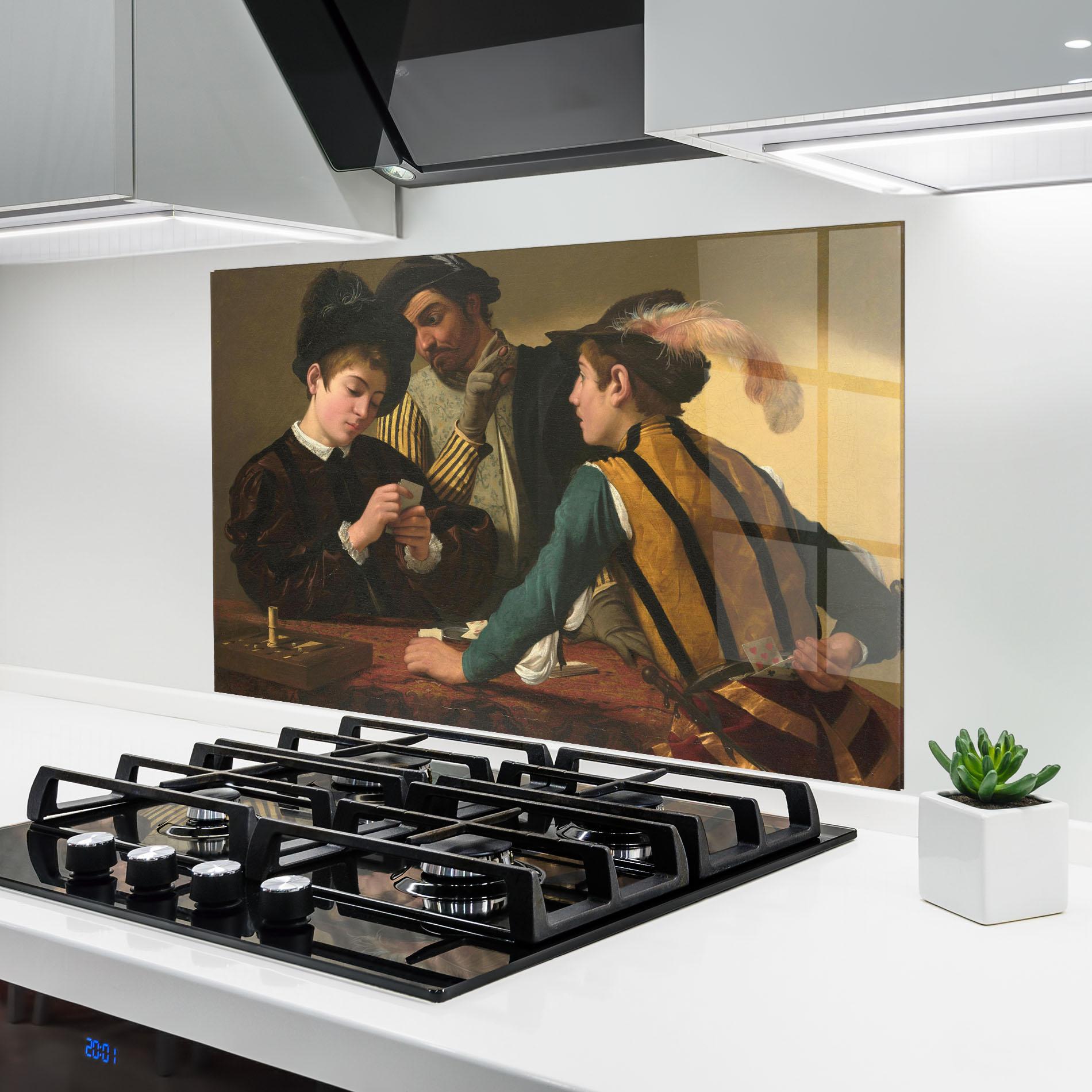 Küchenrückwand Glas Caravaggio The Cardsharps mockup 6