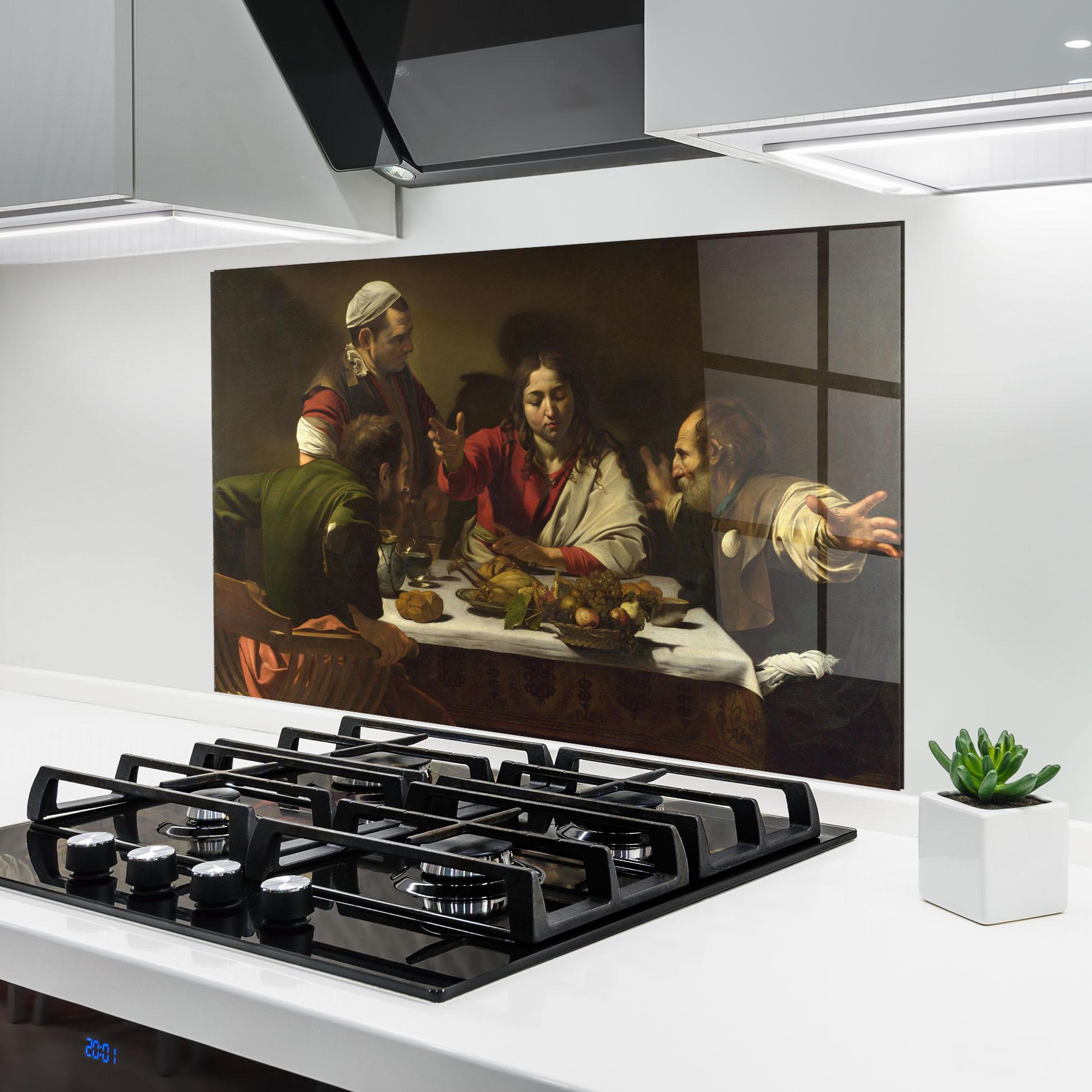 Küchenrückwand Glas Supper At Emmaus mockup 6