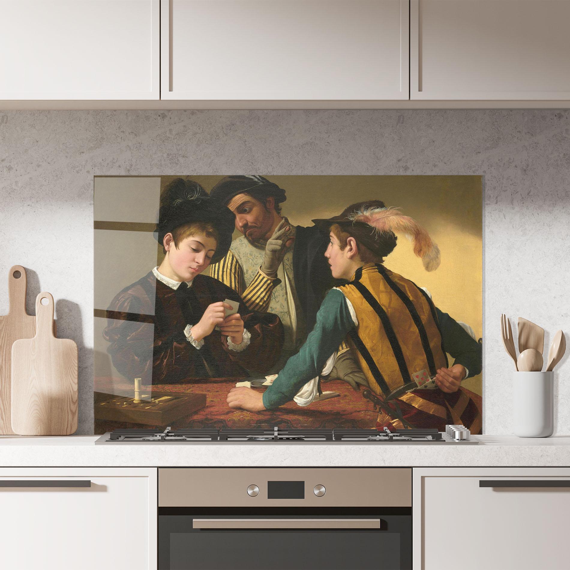 Küchenrückwand Glas Caravaggio The Cardsharps mockup 7