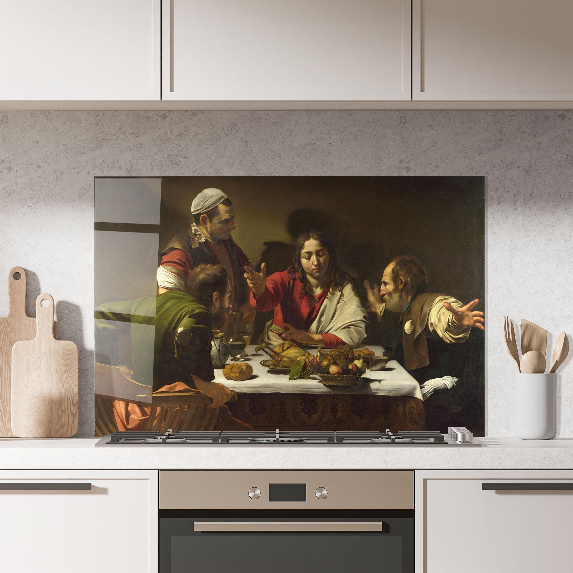 Küchenrückwand Glas Supper At Emmaus mockup 7