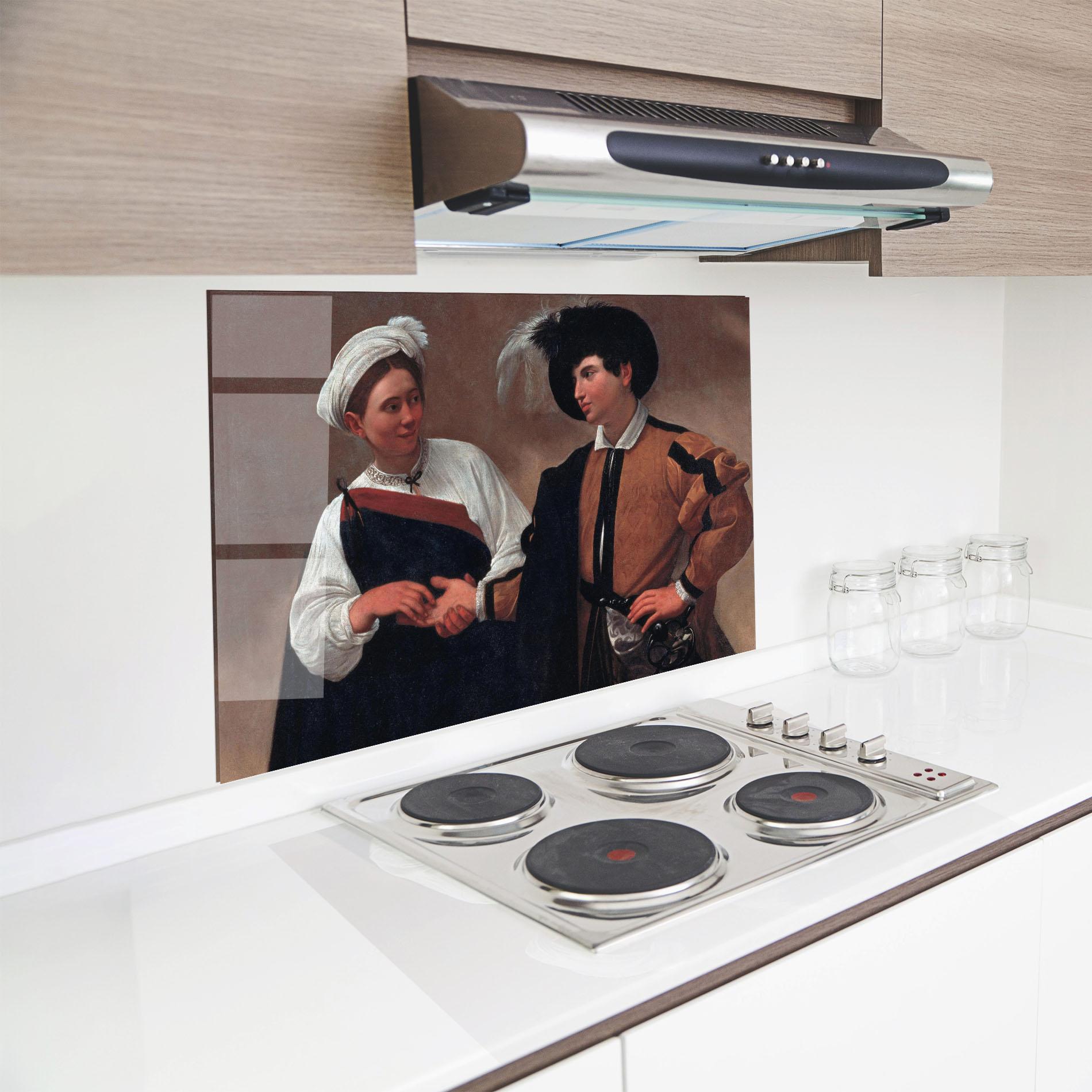 Küchenrückwand Glas Caravaggio Good Luck mockup 8