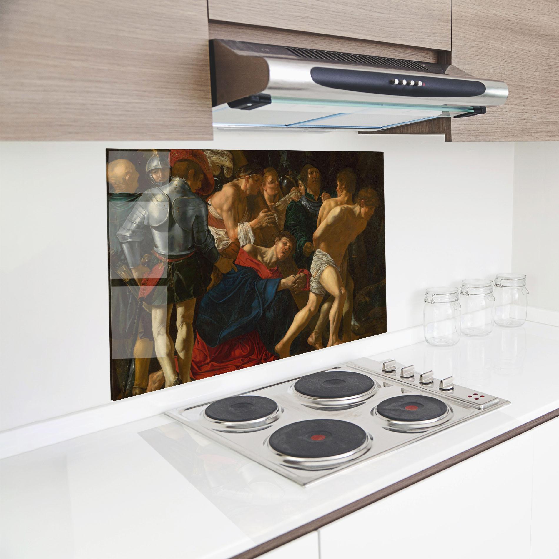 Küchenrückwand Glas Fall Of Christ Calvary mockup 8