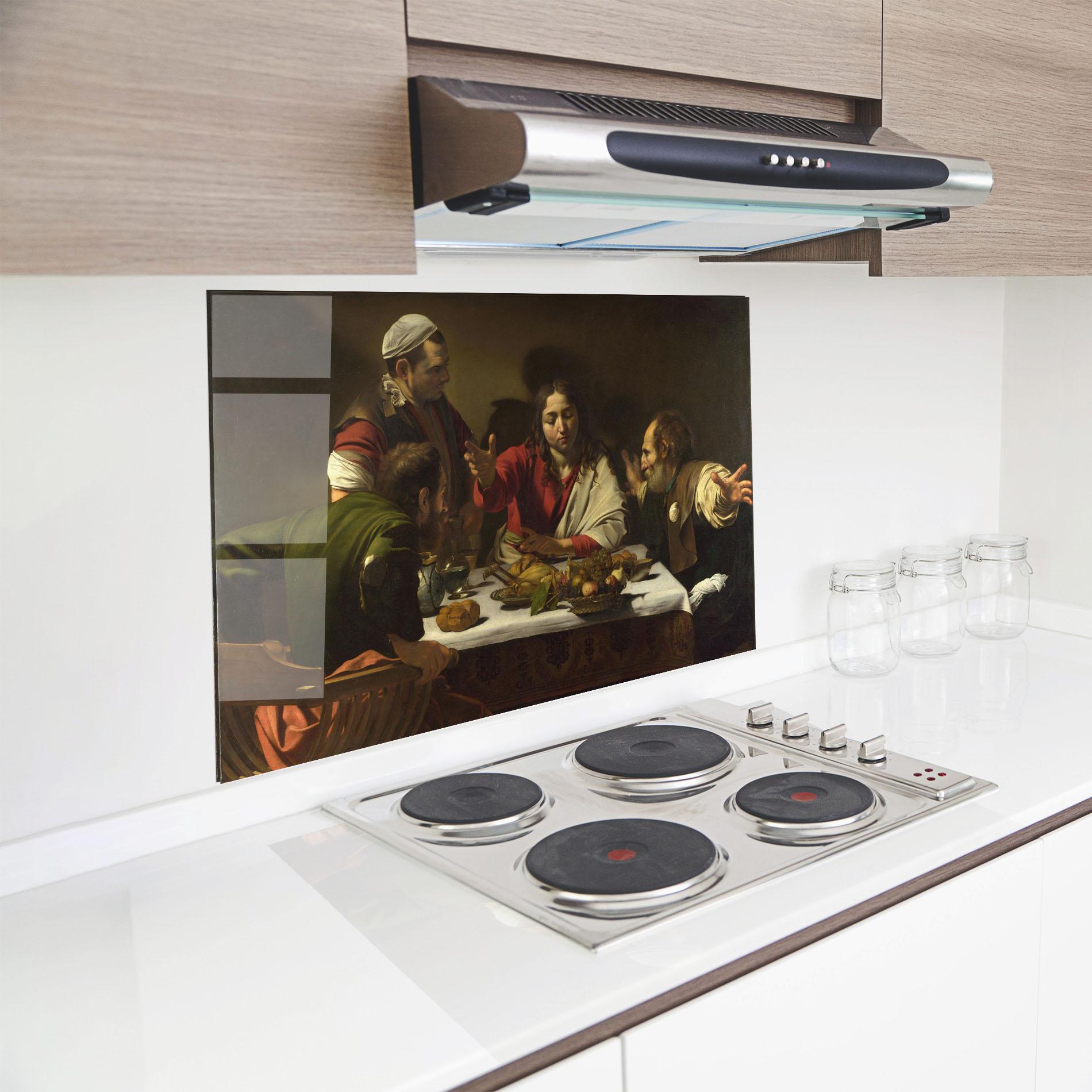 Küchenrückwand Glas Supper At Emmaus mockup 8