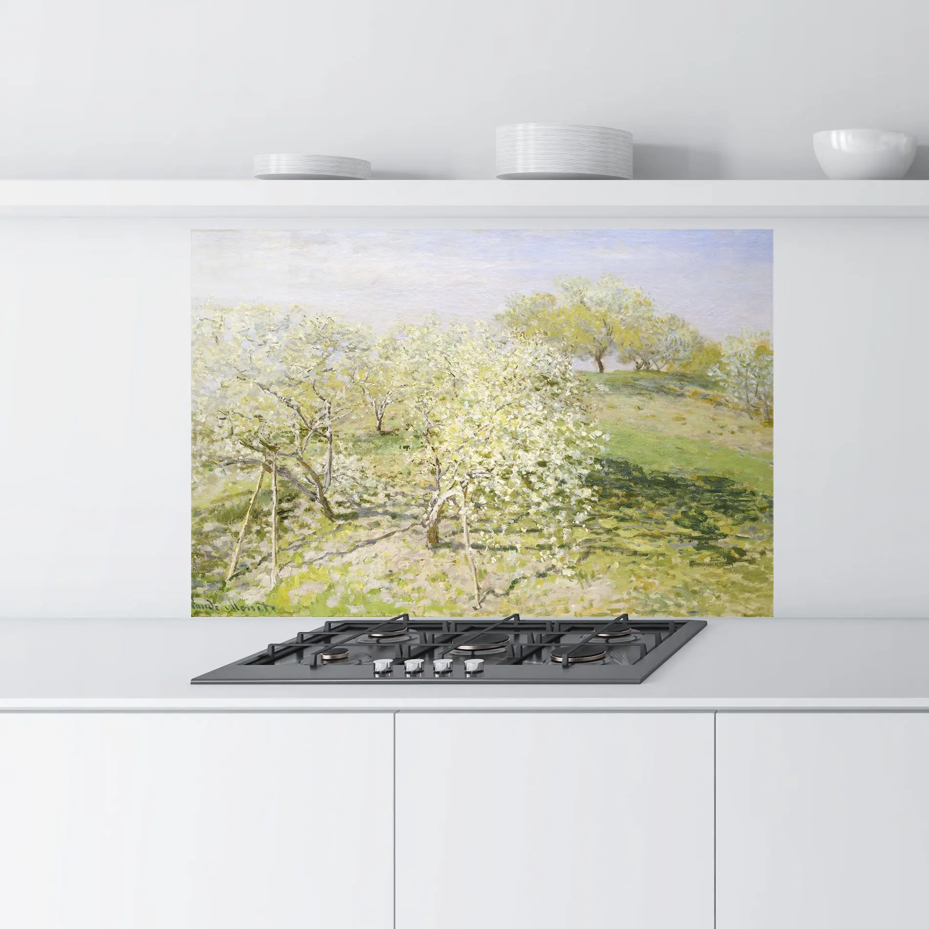 Küchenrückwand Glas Fruit Trees In Bloom mockup 9