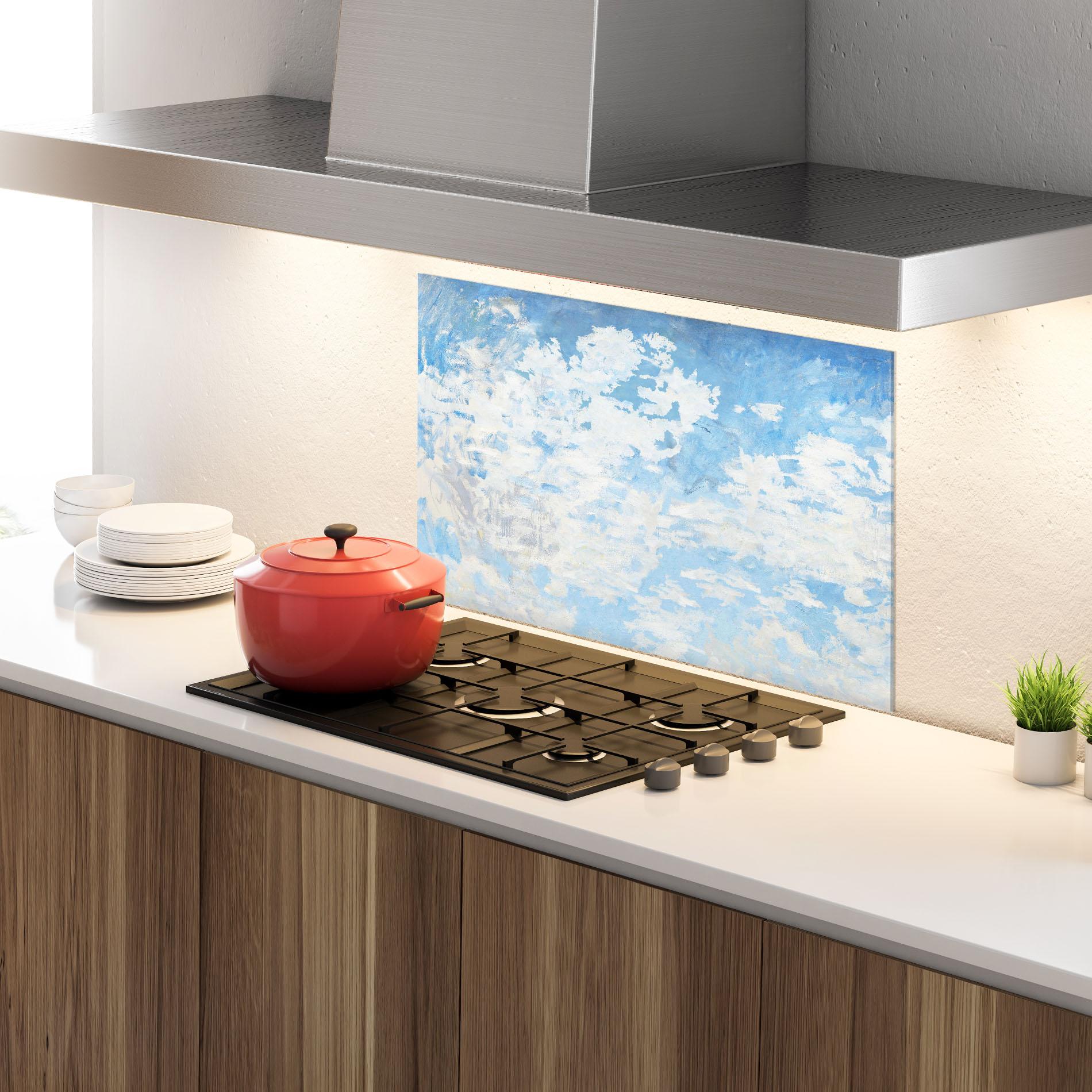 Küchenrückwand Glas Clouds Monet mockup 4