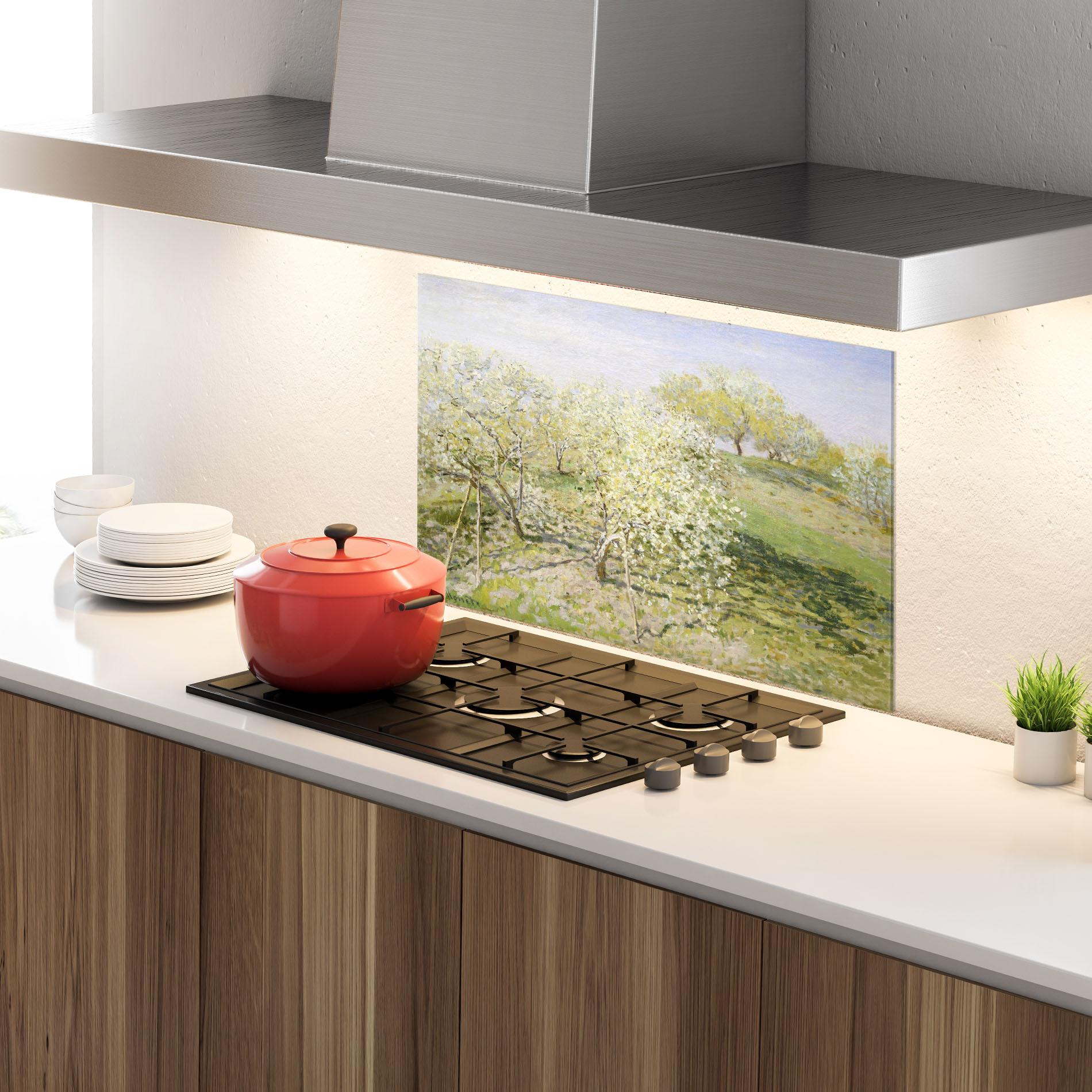 Küchenrückwand Glas Fruit Trees In Bloom mockup 4