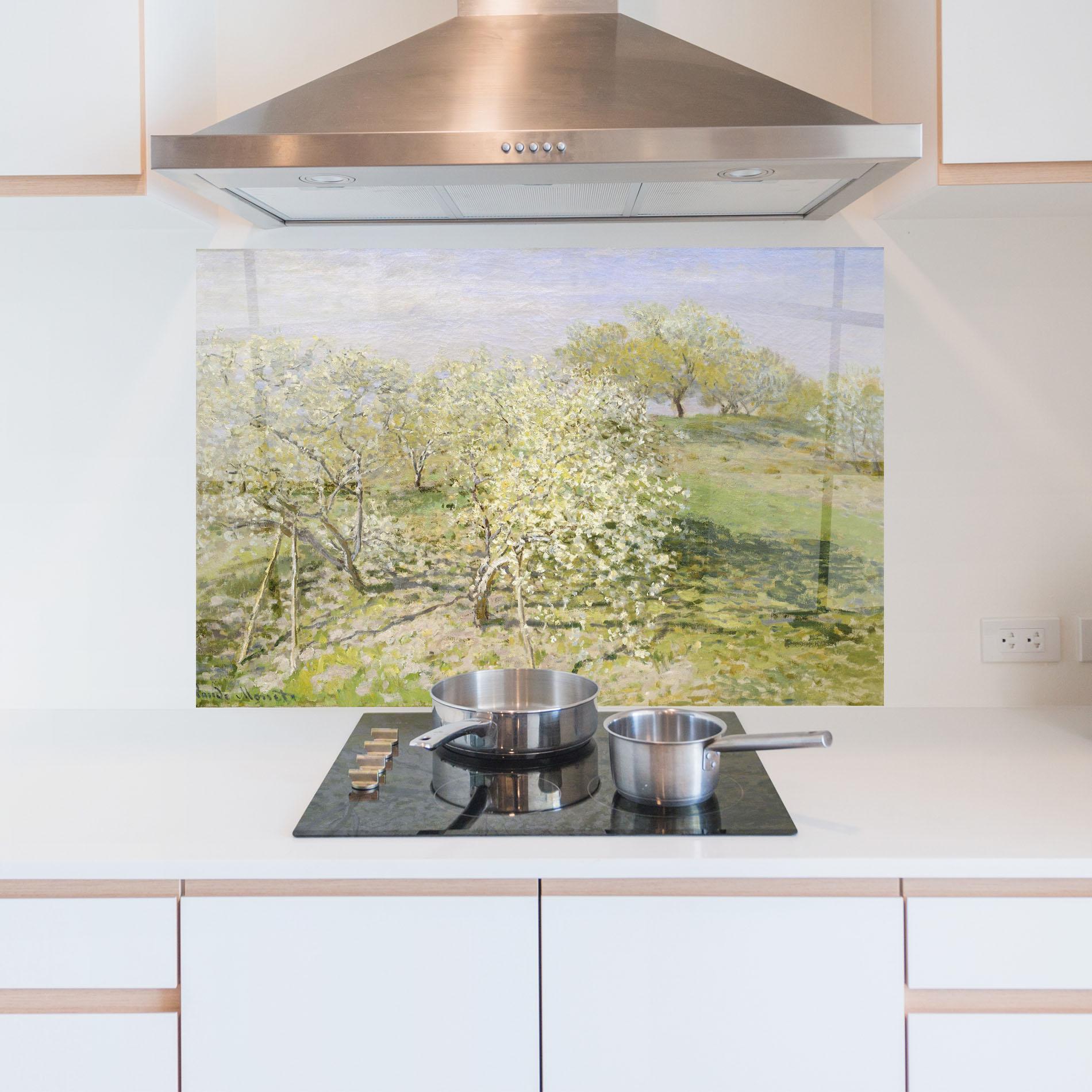 Küchenrückwand Glas Fruit Trees In Bloom mockup 5