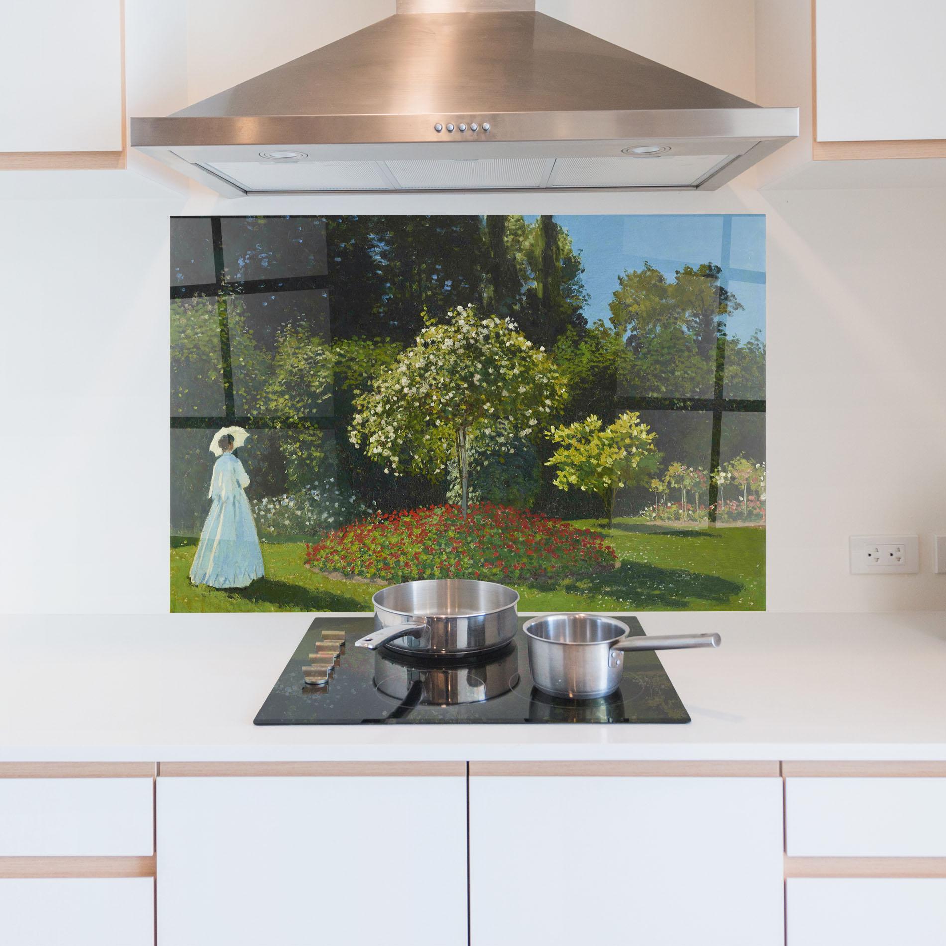 Küchenrückwand Glas Lady In The Garden mockup 5