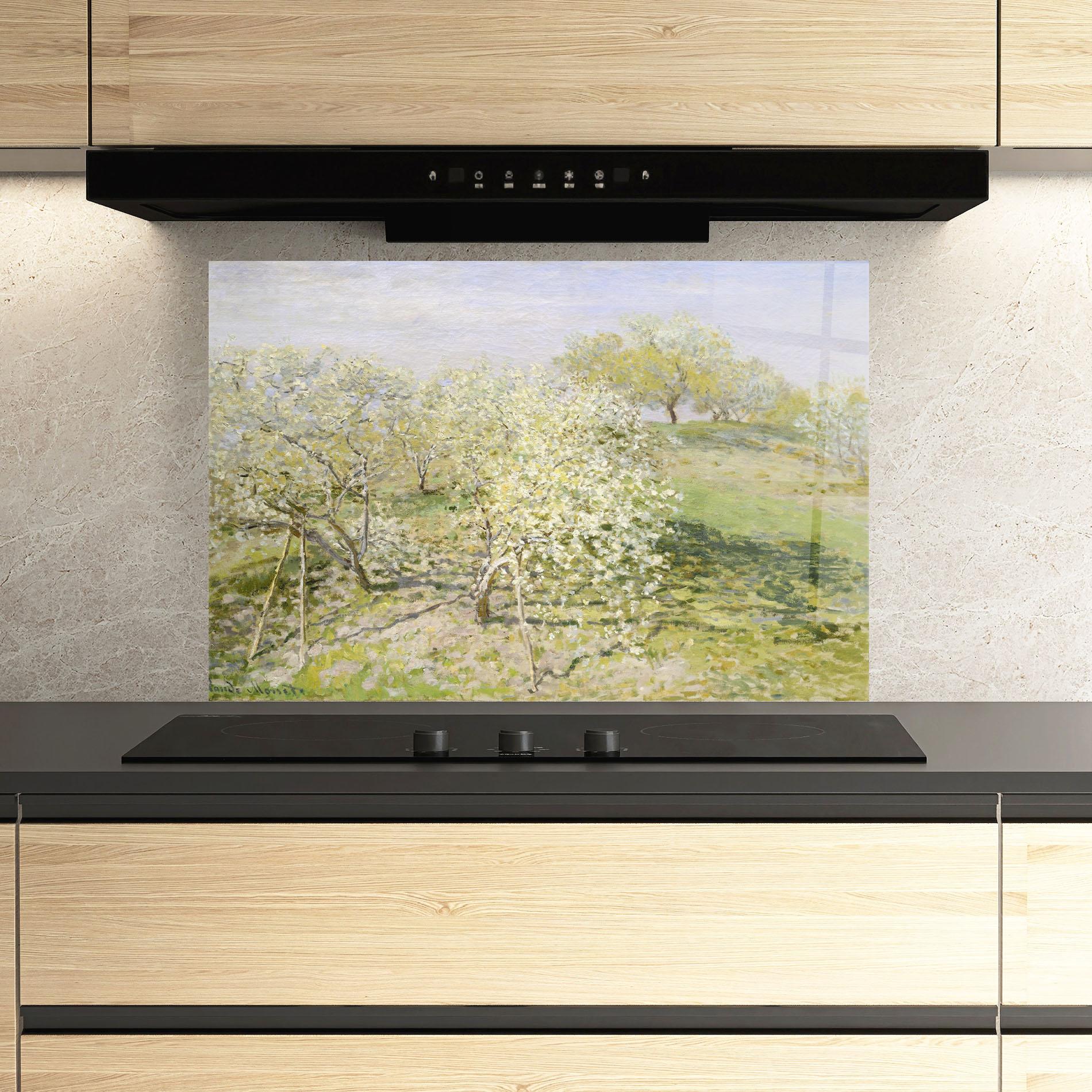 Küchenrückwand Glas Fruit Trees In Bloom mockup 3