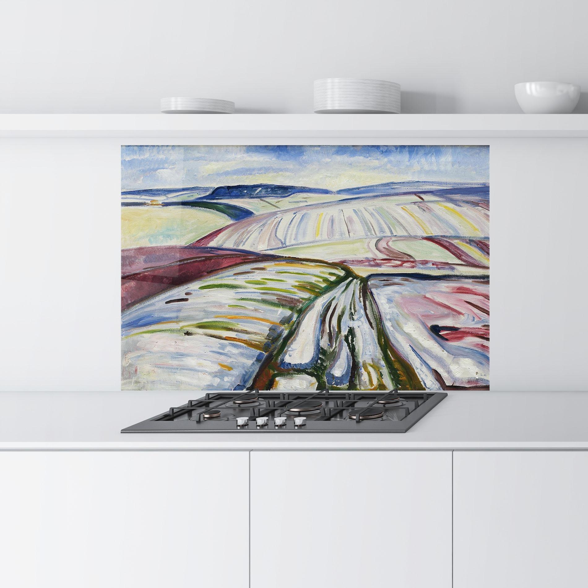 Küchenrückwand Glas Field In Snow mockup 9