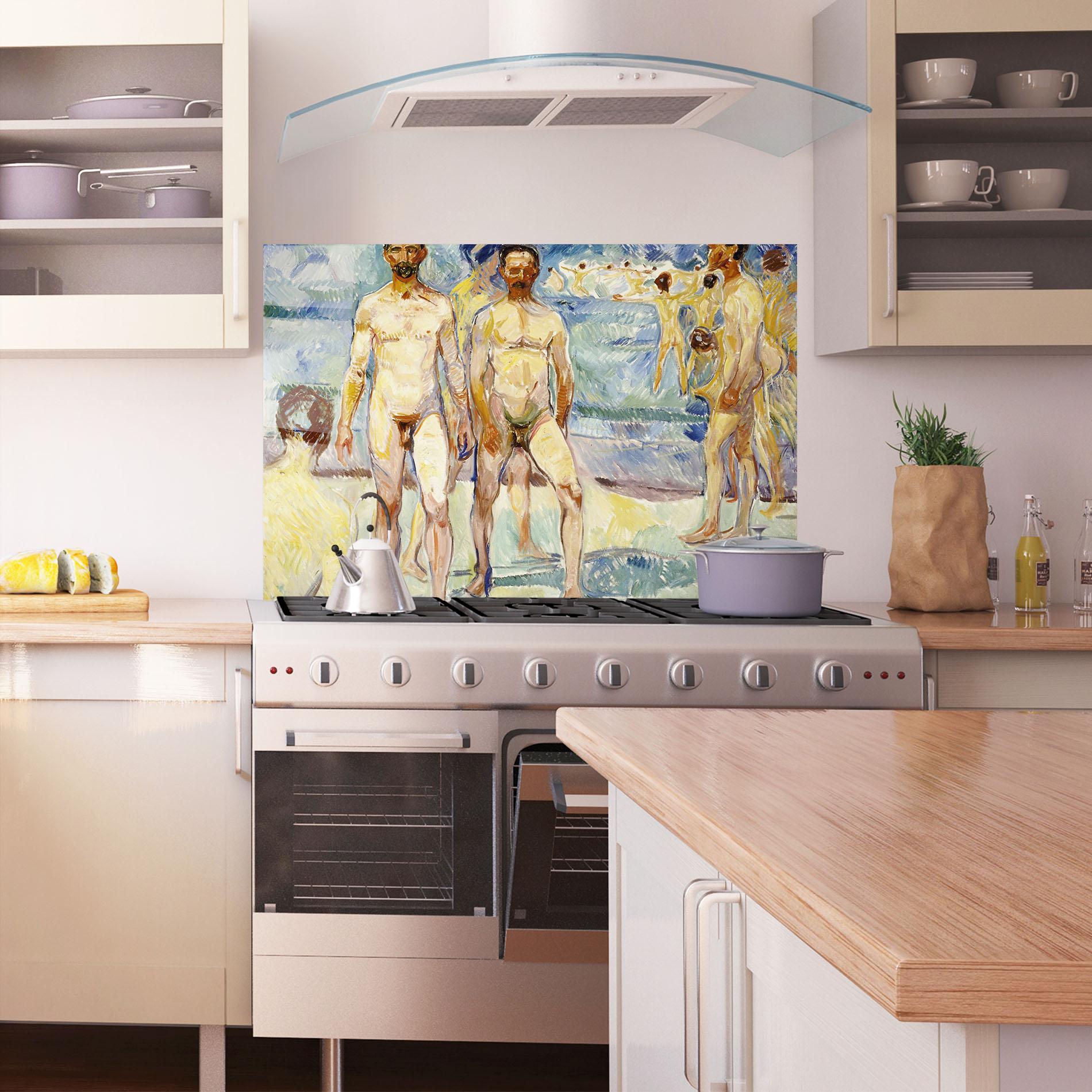 Küchenrückwand Glas Bathing Men mockup 1