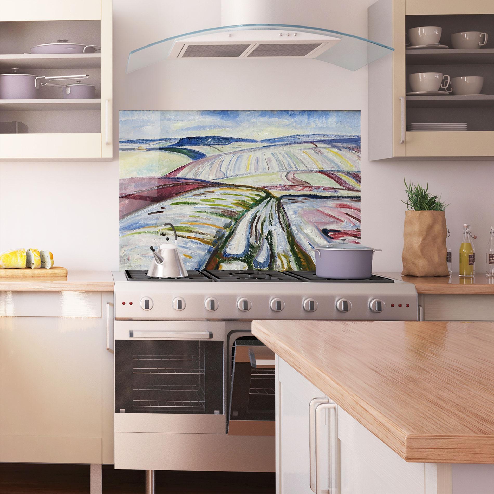 Küchenrückwand Glas Field In Snow mockup 1