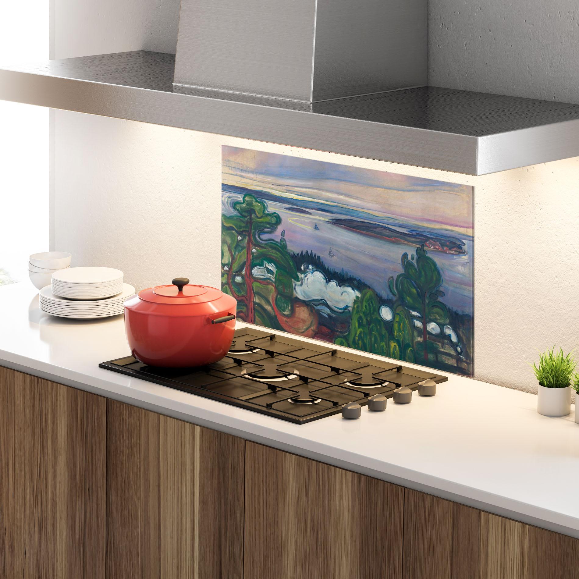 Küchenrückwand Glas Train Smoke mockup 4