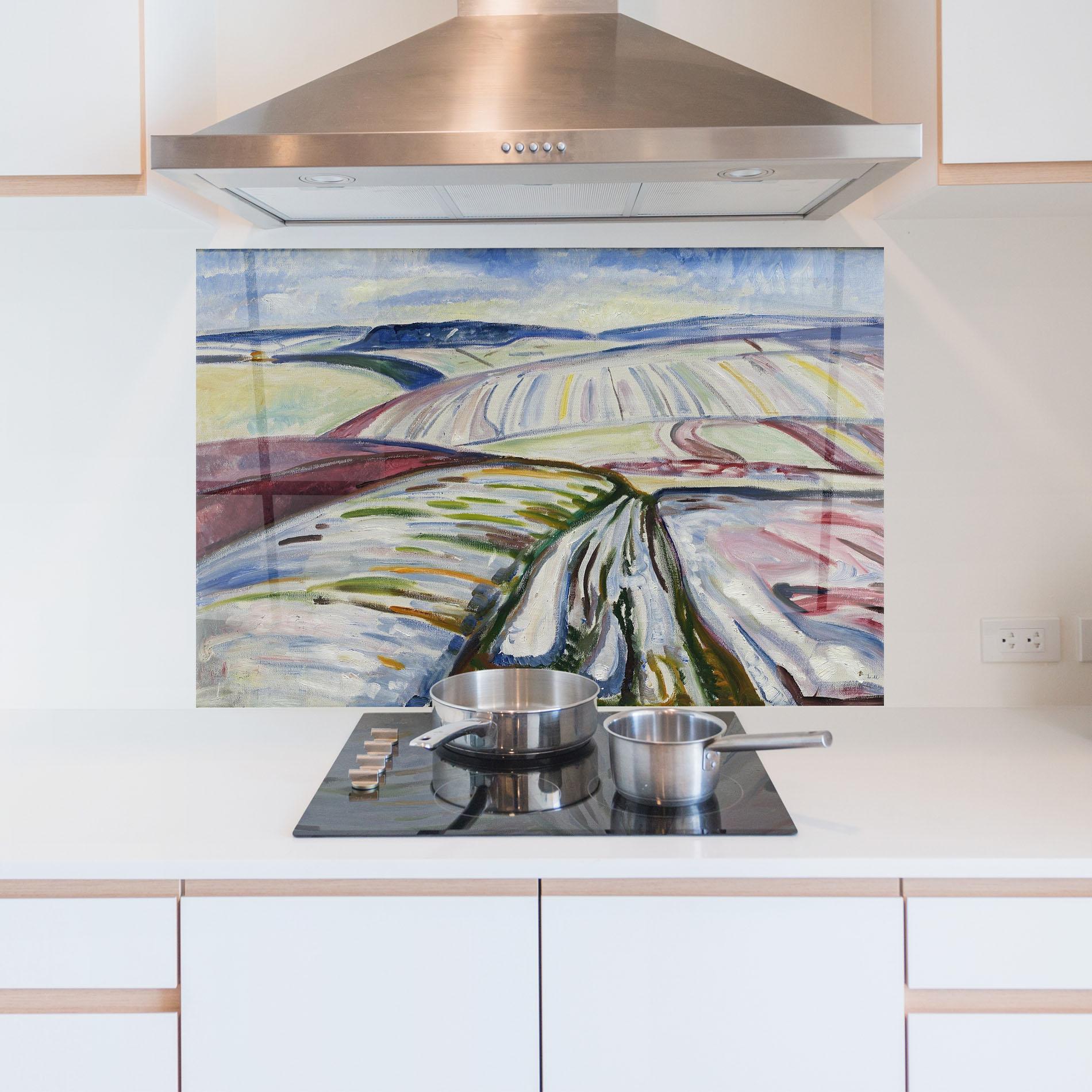 Küchenrückwand Glas Field In Snow mockup 5