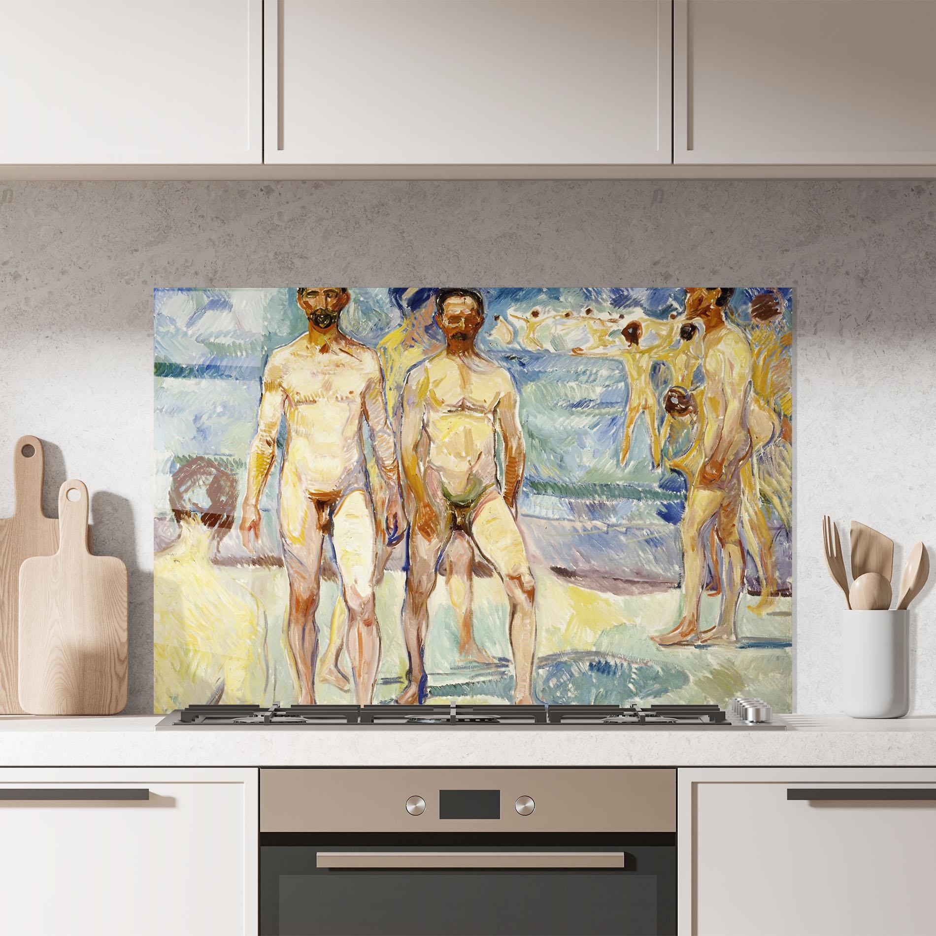Küchenrückwand Glas Bathing Men mockup 7