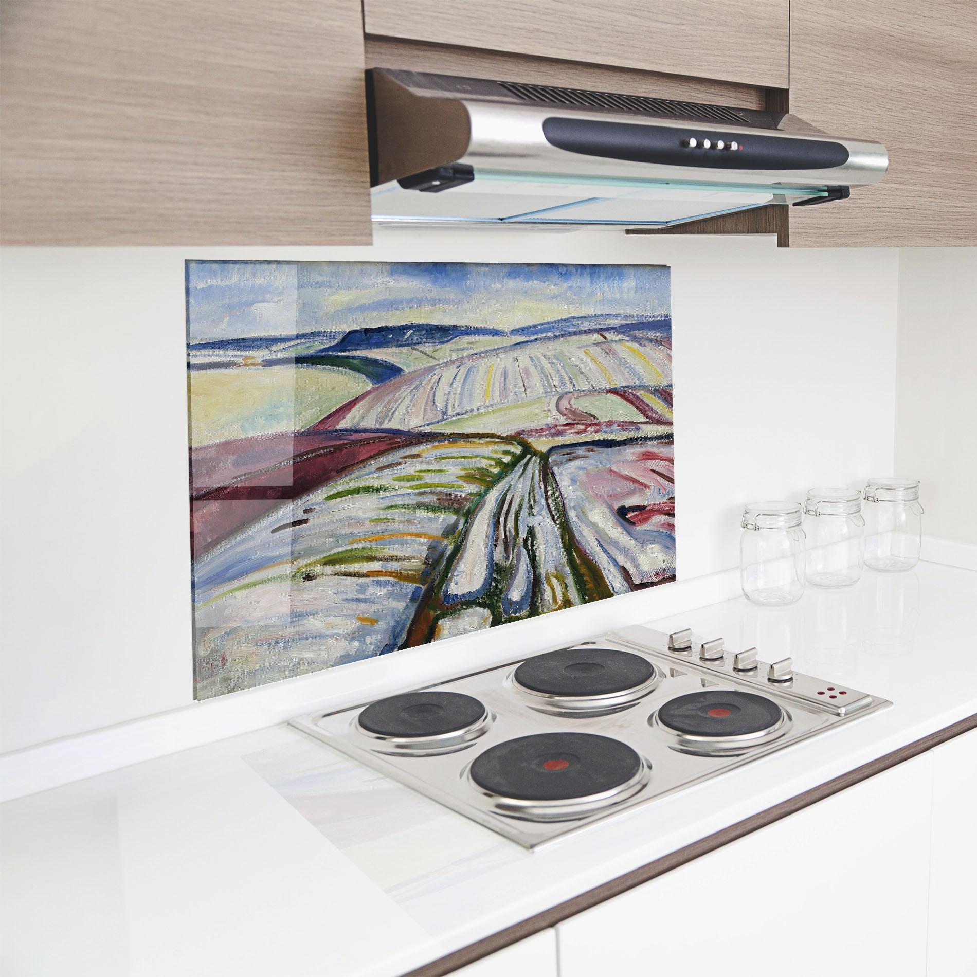 Küchenrückwand Glas Field In Snow mockup 8