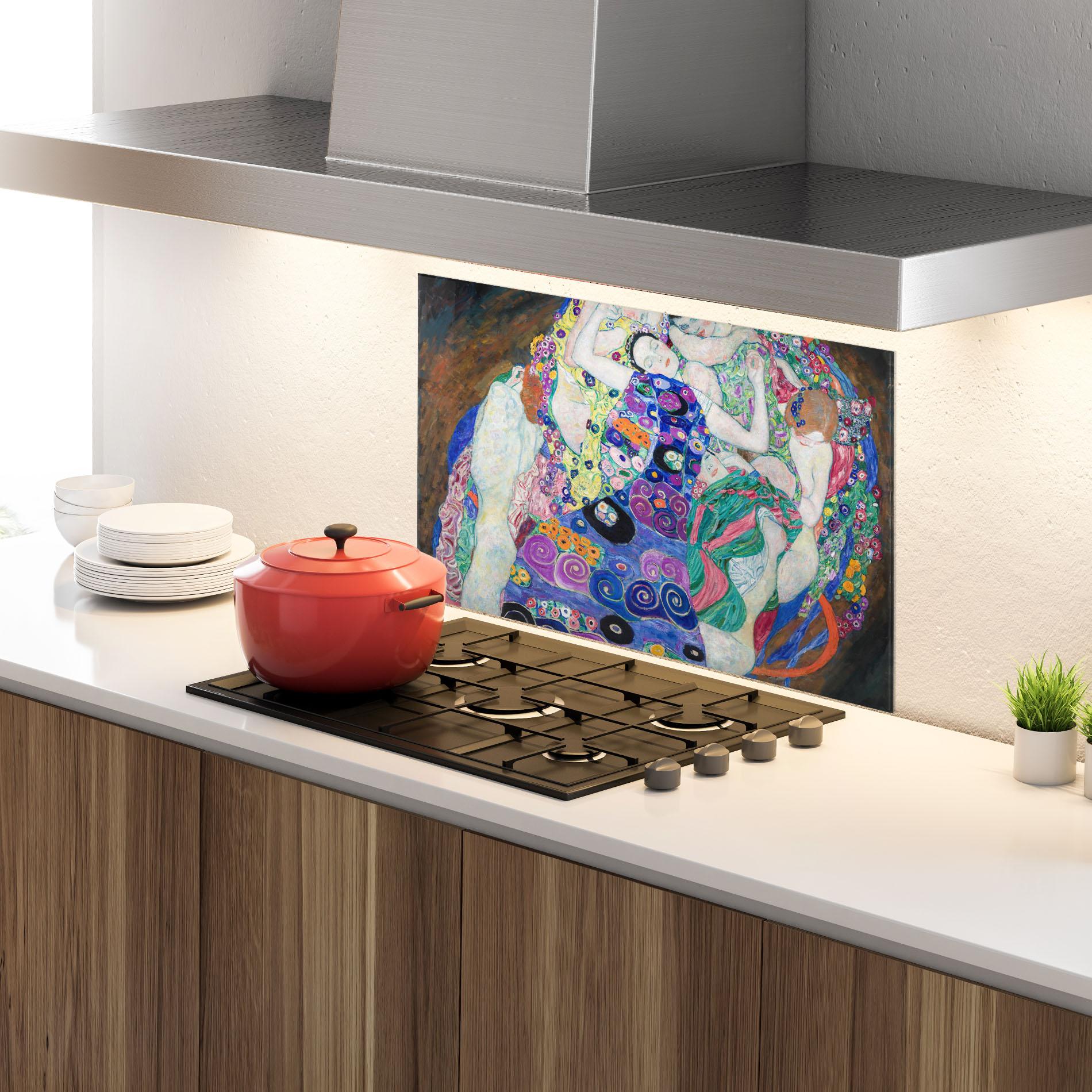 Küchenrückwand Glas Klimt Die Jungfrau mockup 4