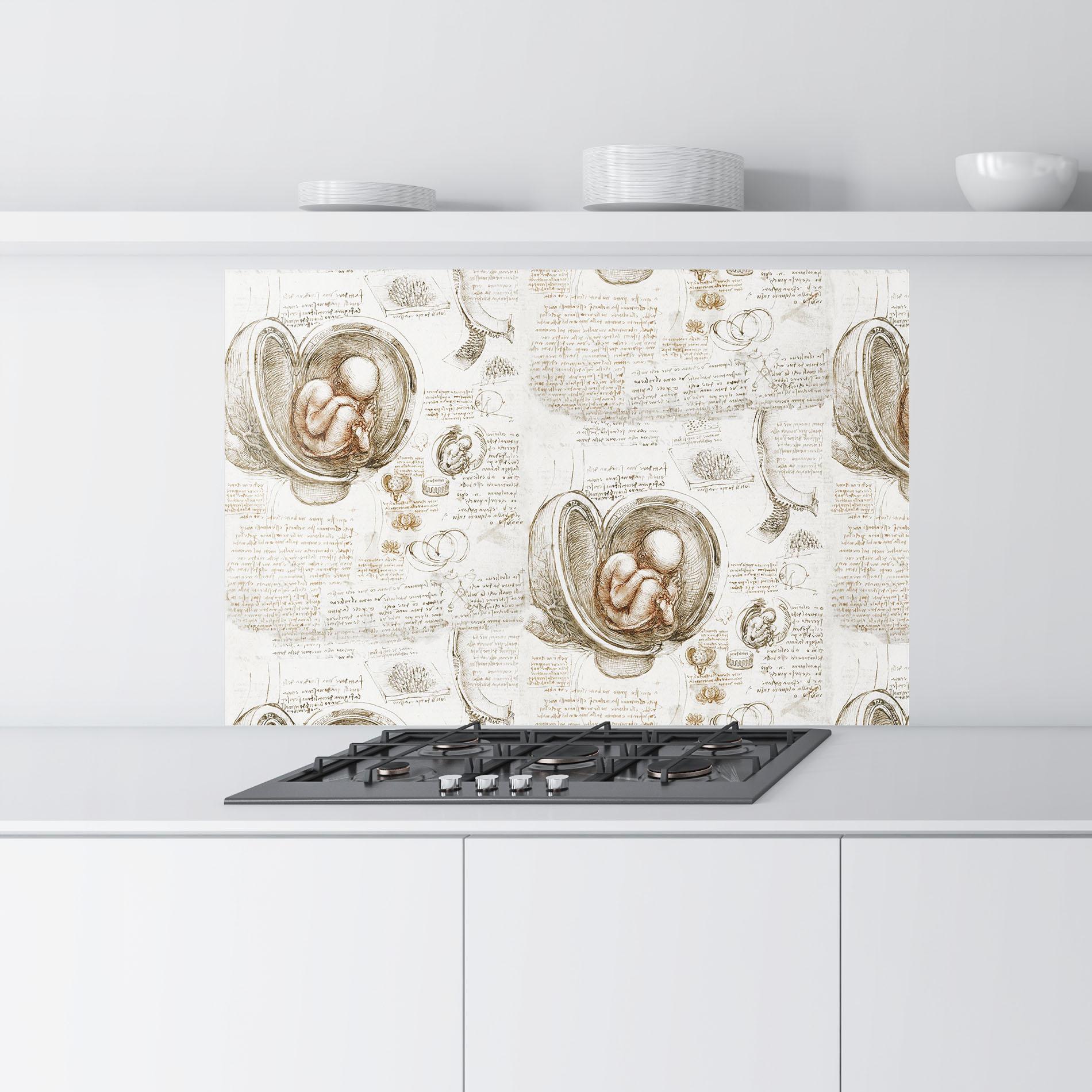 Küchenrückwand Glas Leonardo Studies Of The Foetus mockup 9