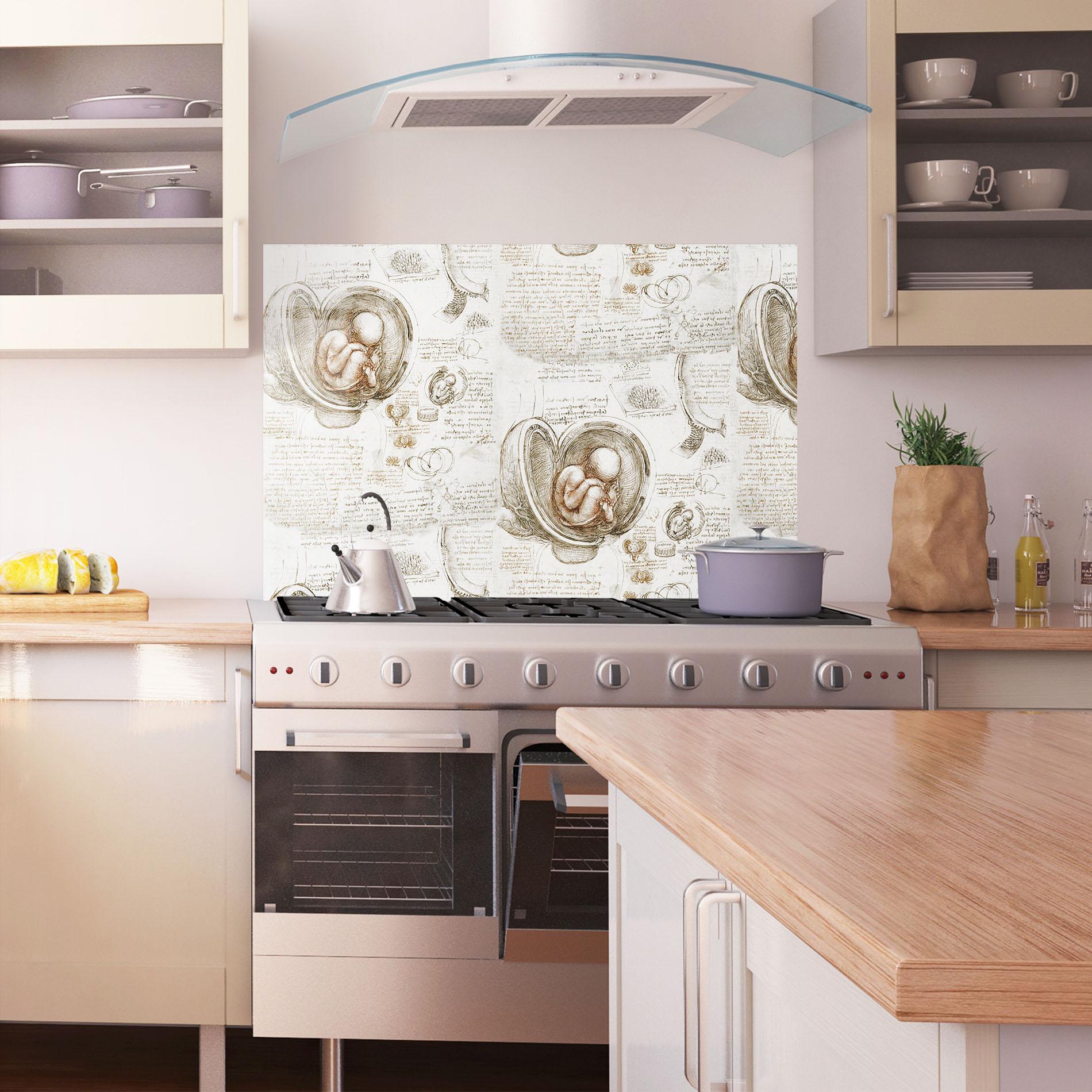 Küchenrückwand Glas Leonardo Studies Of The Foetus mockup 1