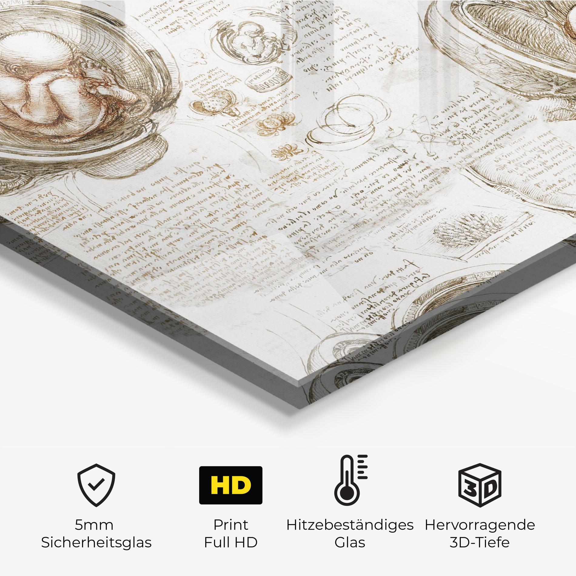 Küchenrückwand Glas Leonardo Studies Of The Foetus mockup 2