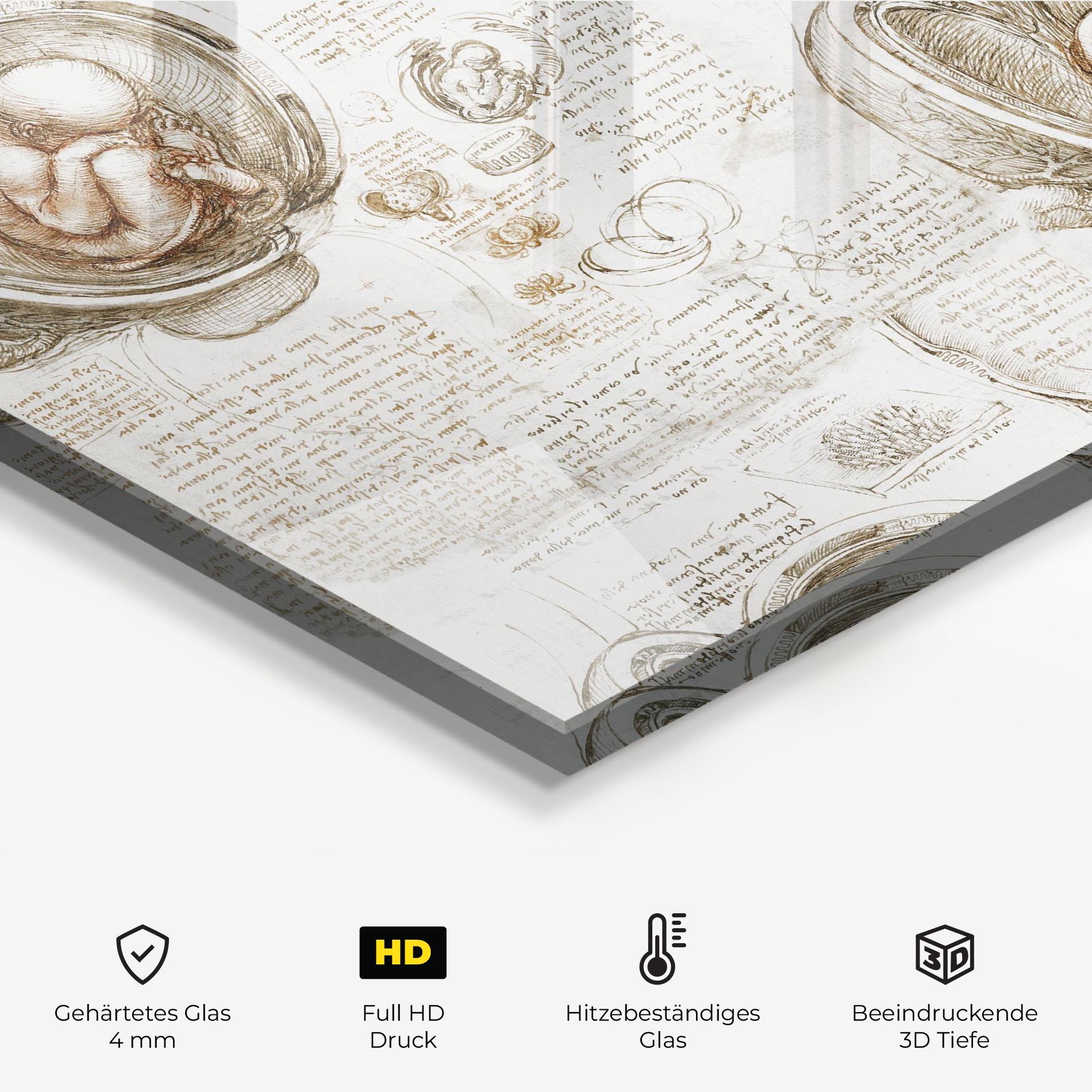 Küchenrückwand Glas Leonardo Studies Of The Foetus mockup 2