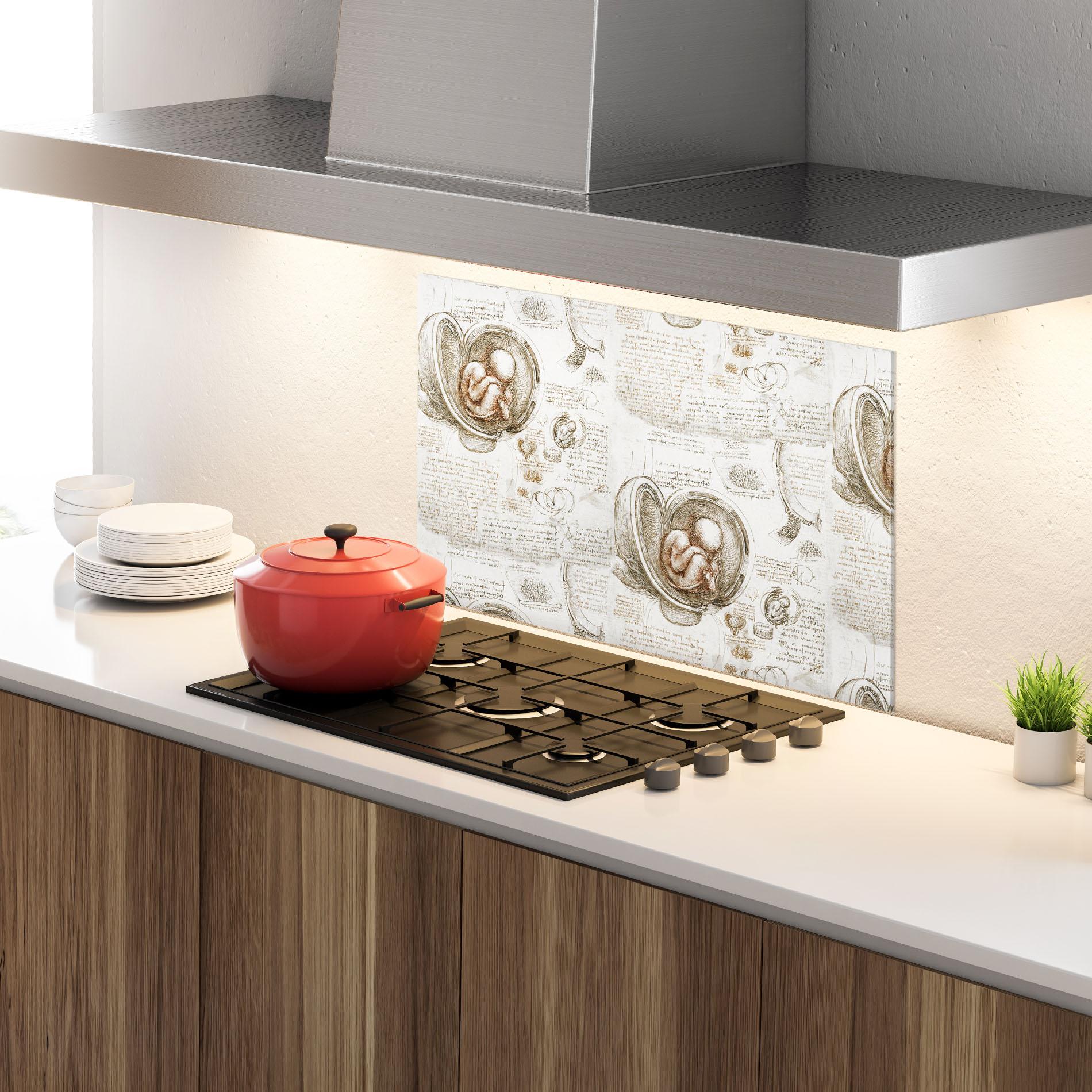 Küchenrückwand Glas Leonardo Studies Of The Foetus mockup 4