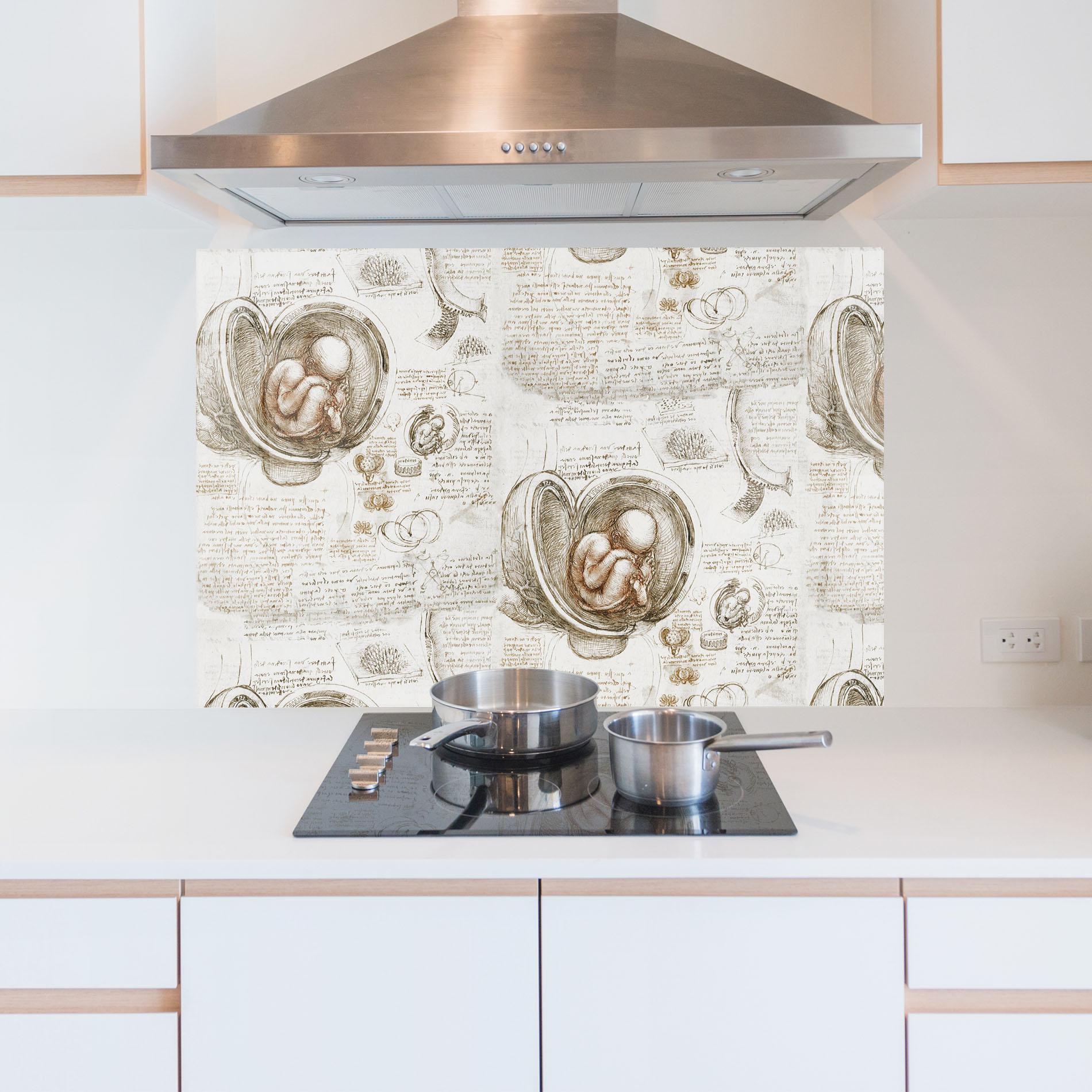 Küchenrückwand Glas Leonardo Studies Of The Foetus mockup 5