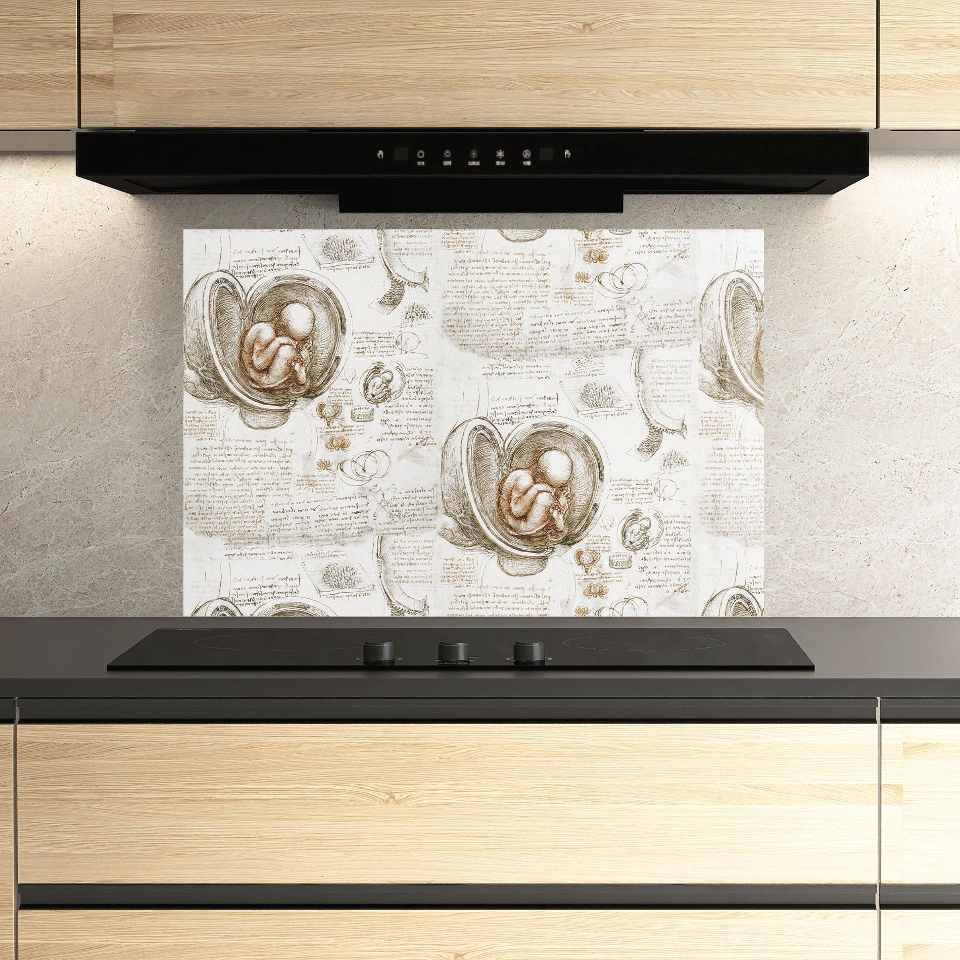 Küchenrückwand Glas Leonardo Studies Of The Foetus mockup 3